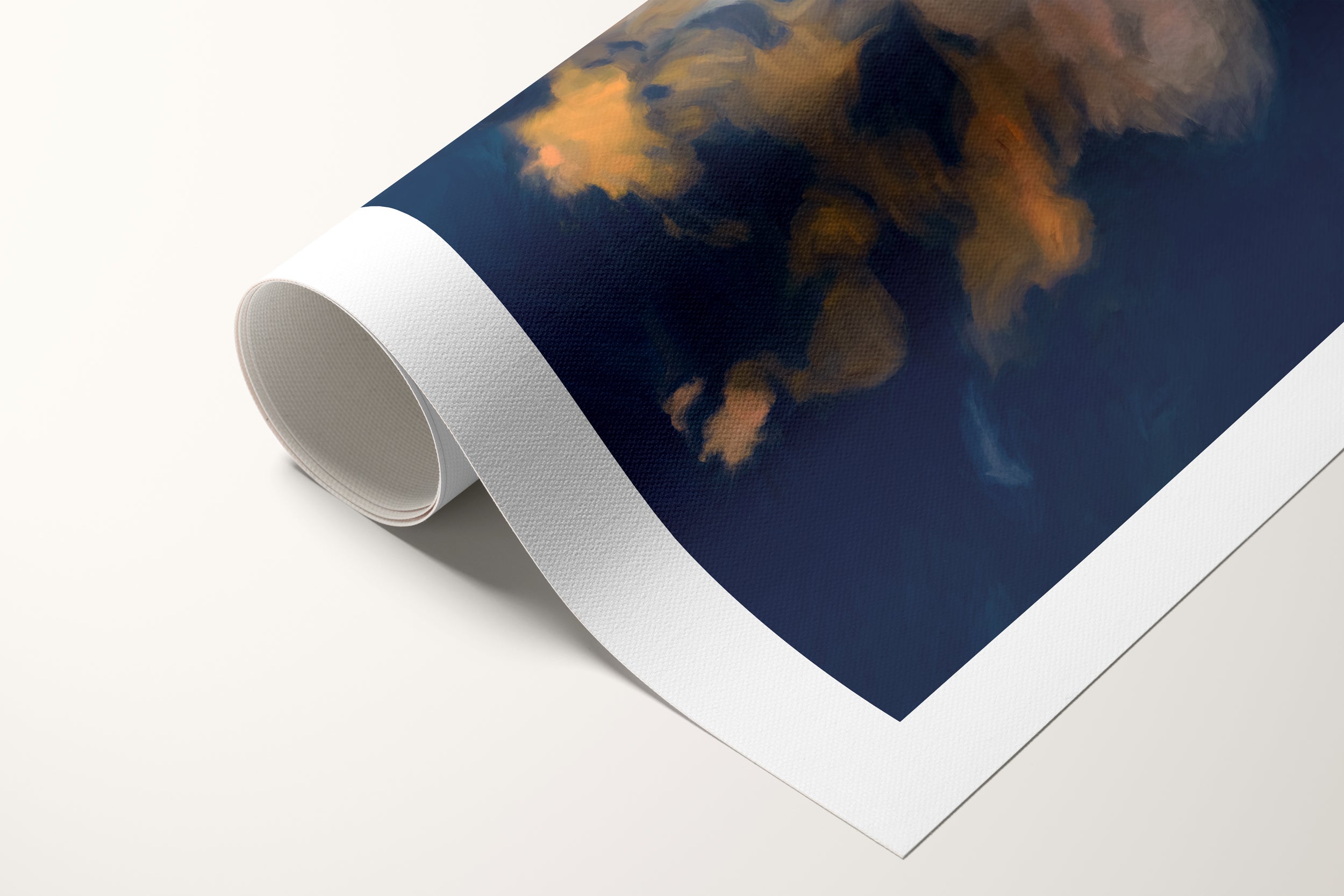 Mia Luna, blue and orange colorful abstract canvas wall art print by Parima Studio