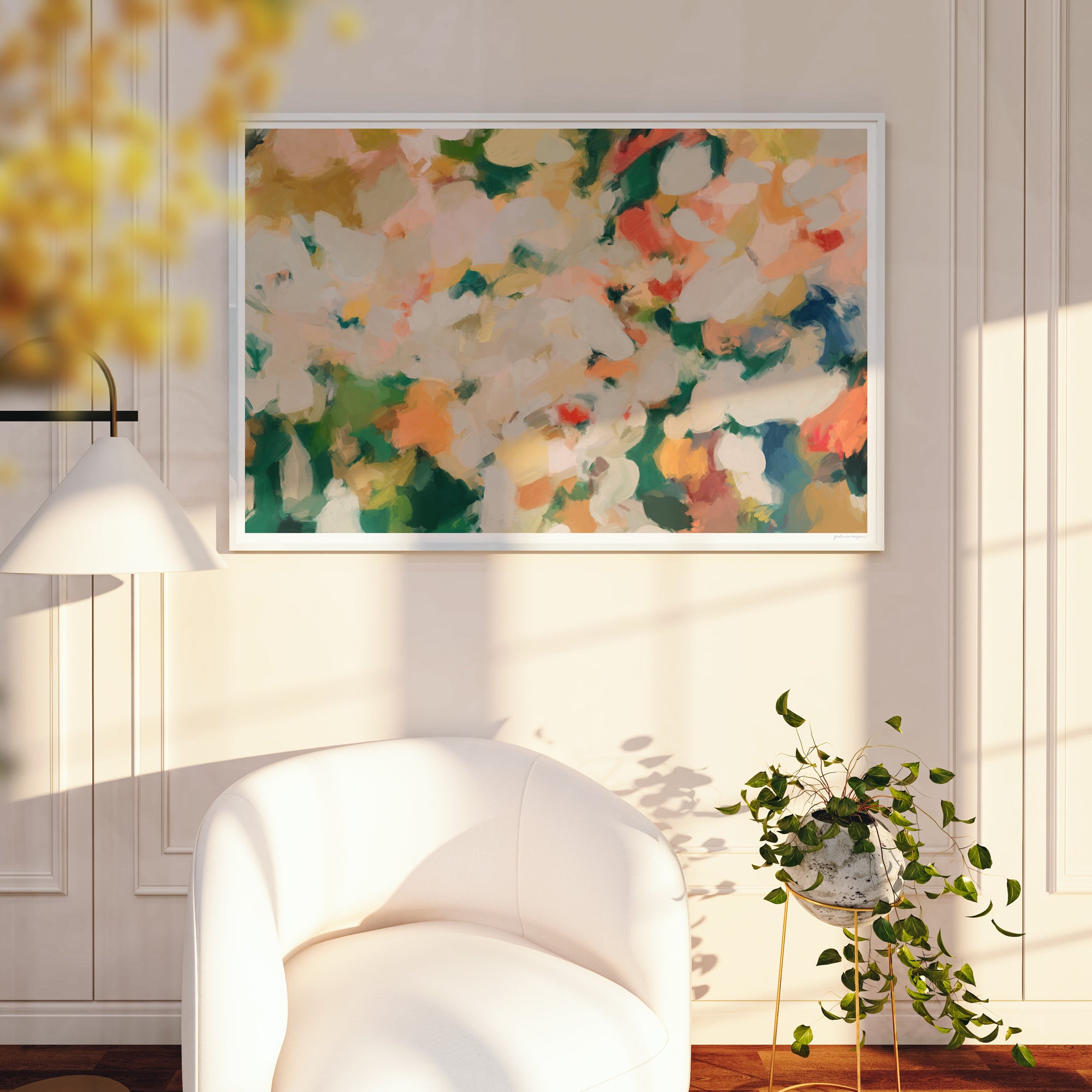 Midori - Colorful spring inspired abstract wall art print by Parima Studio - Large scale oversized art for your home - Perfect art for over the sofa or couch.
