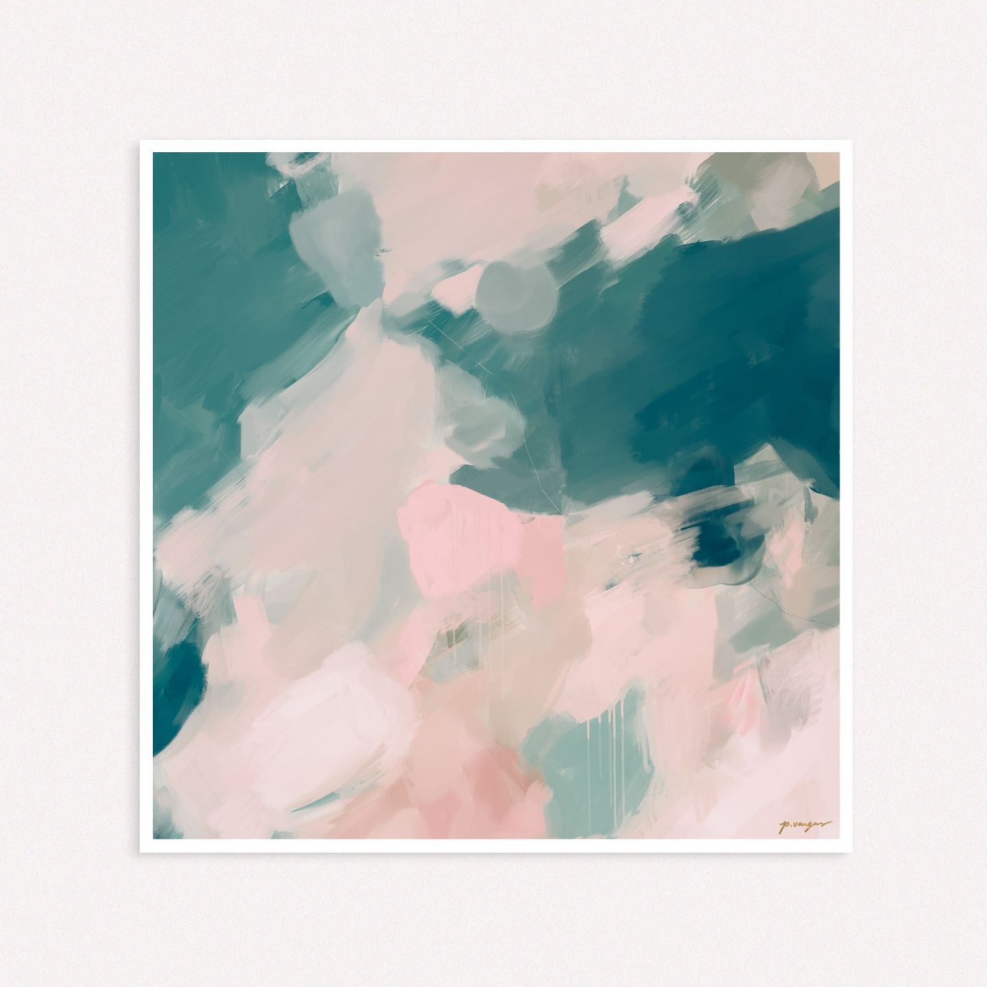 Mink, pink and green colorful abstract wall art print by Parima Studio