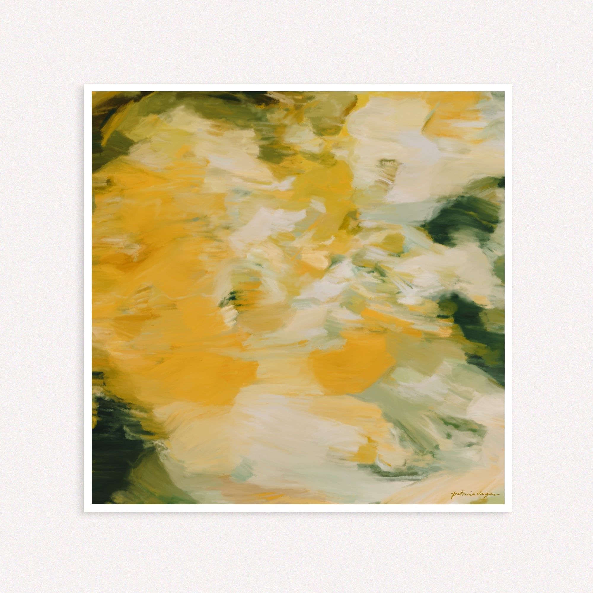Moments No.3 Green Yellow square abstract wall art print - living room, bedroom, dining room wall decor. Contemporary square fine art.