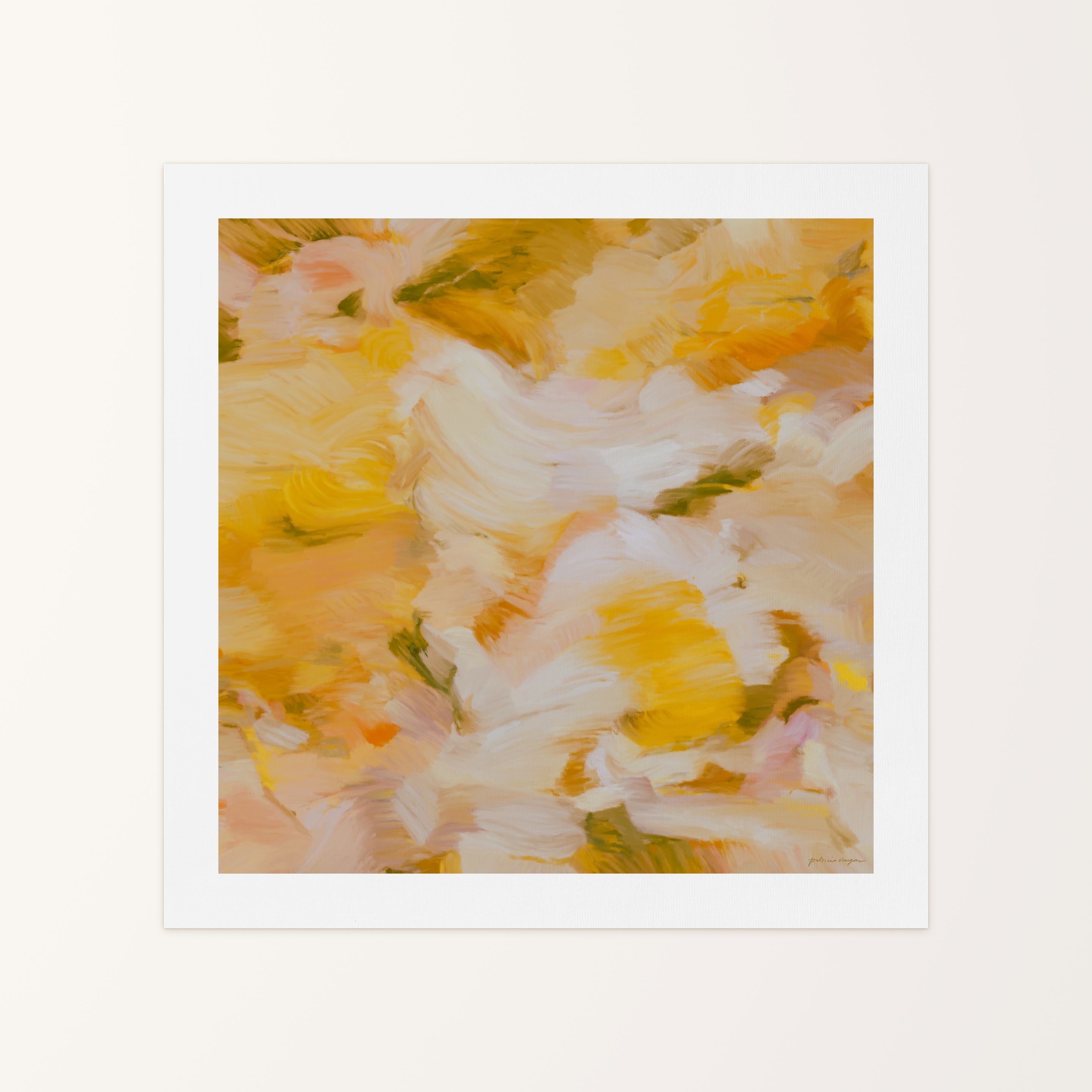 Moments No.3 Yellow Square Abstract Wall Art Canvas Print - Contemporary Fine Art by Patricia Vargas. Soft ethereal art print