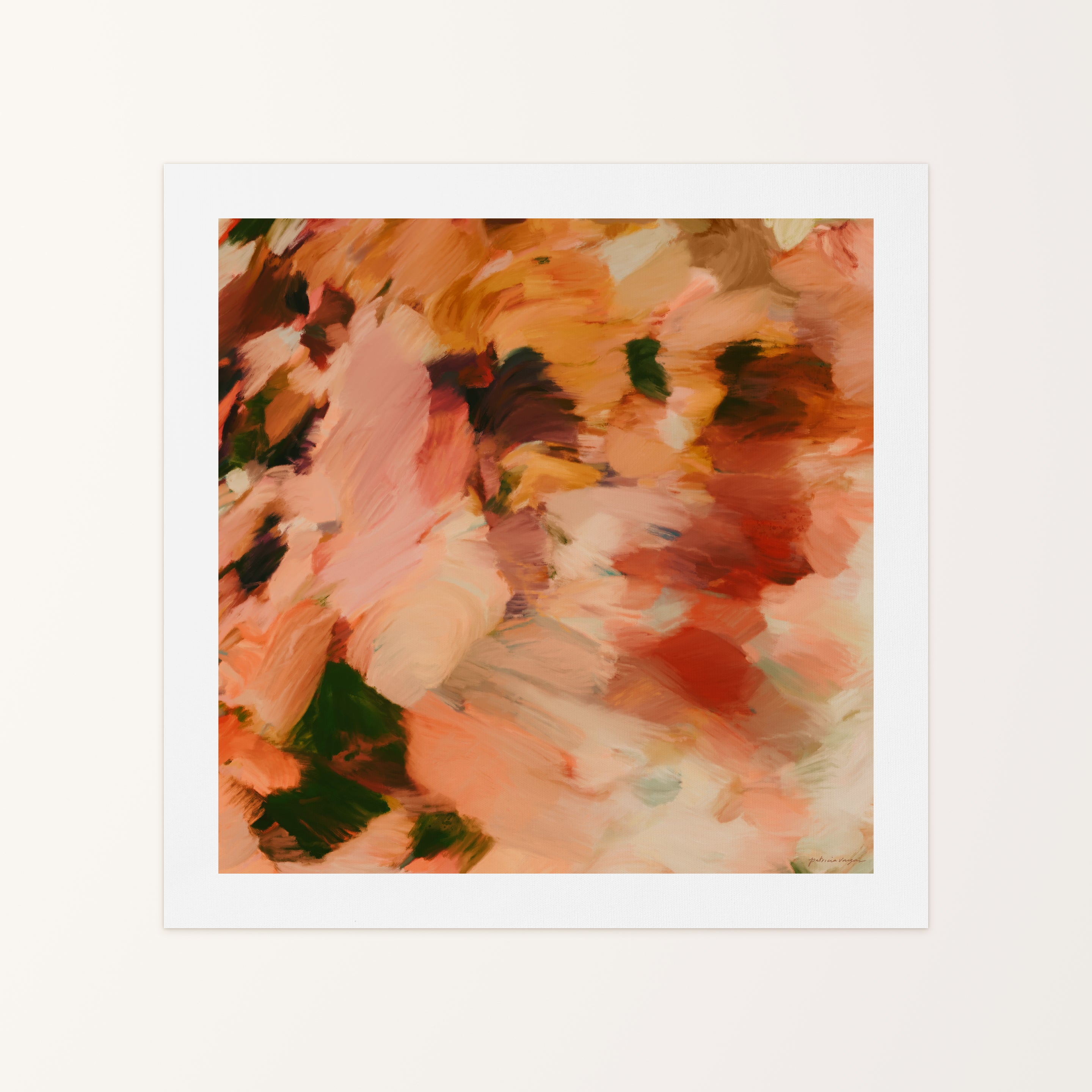 Moments No.2 Pink yellow brown abstract canvas wall art print - square contemporary art for living room, bedroom, dining room home decor