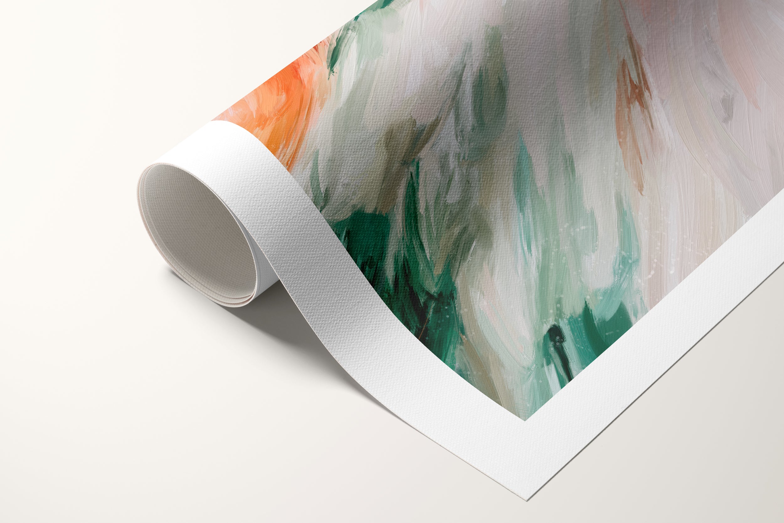 Paola, orange and green colorful abstract canvas wall art print by Parima Studio