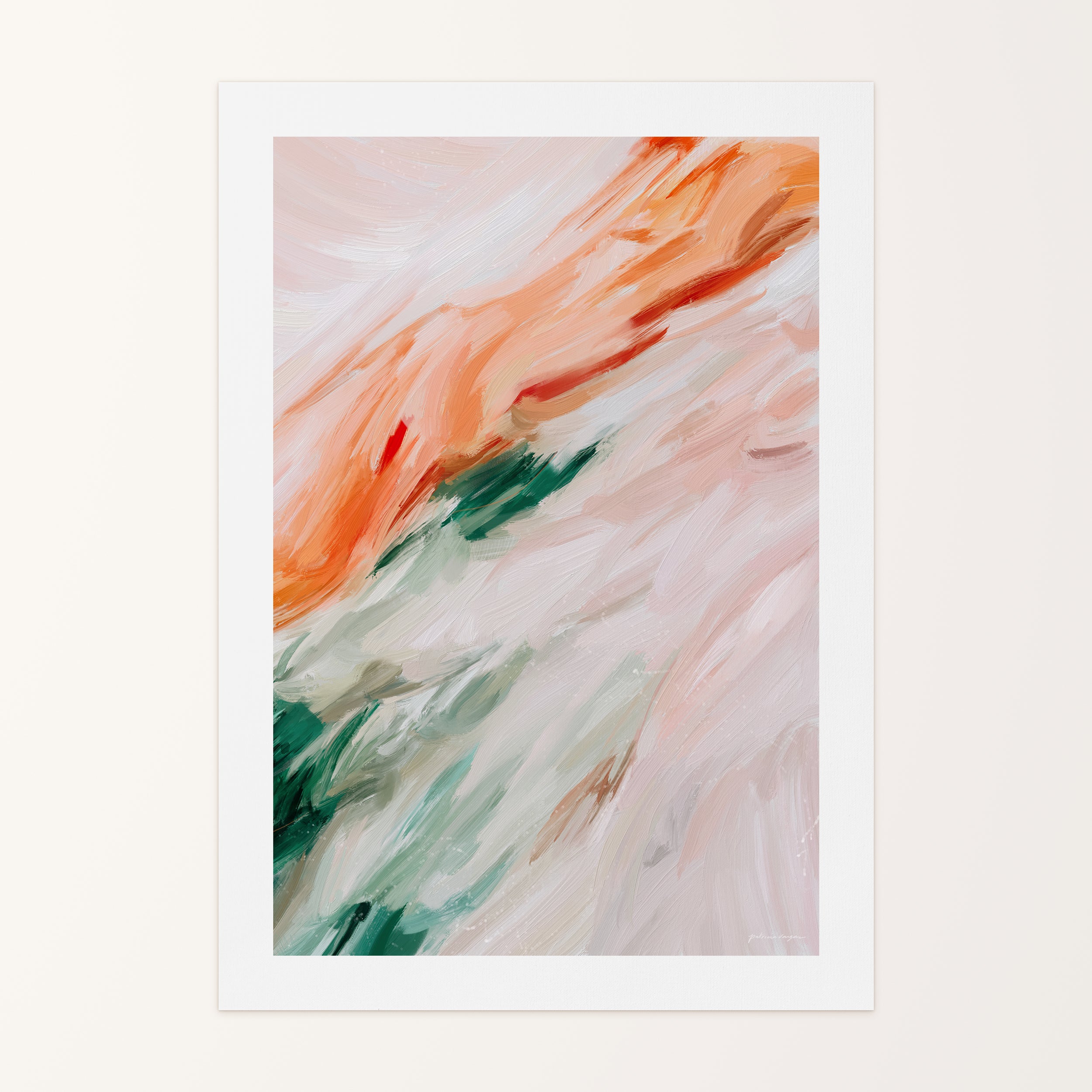 Paola, orange and green colorful abstract canvas wall art print by Parima Studio