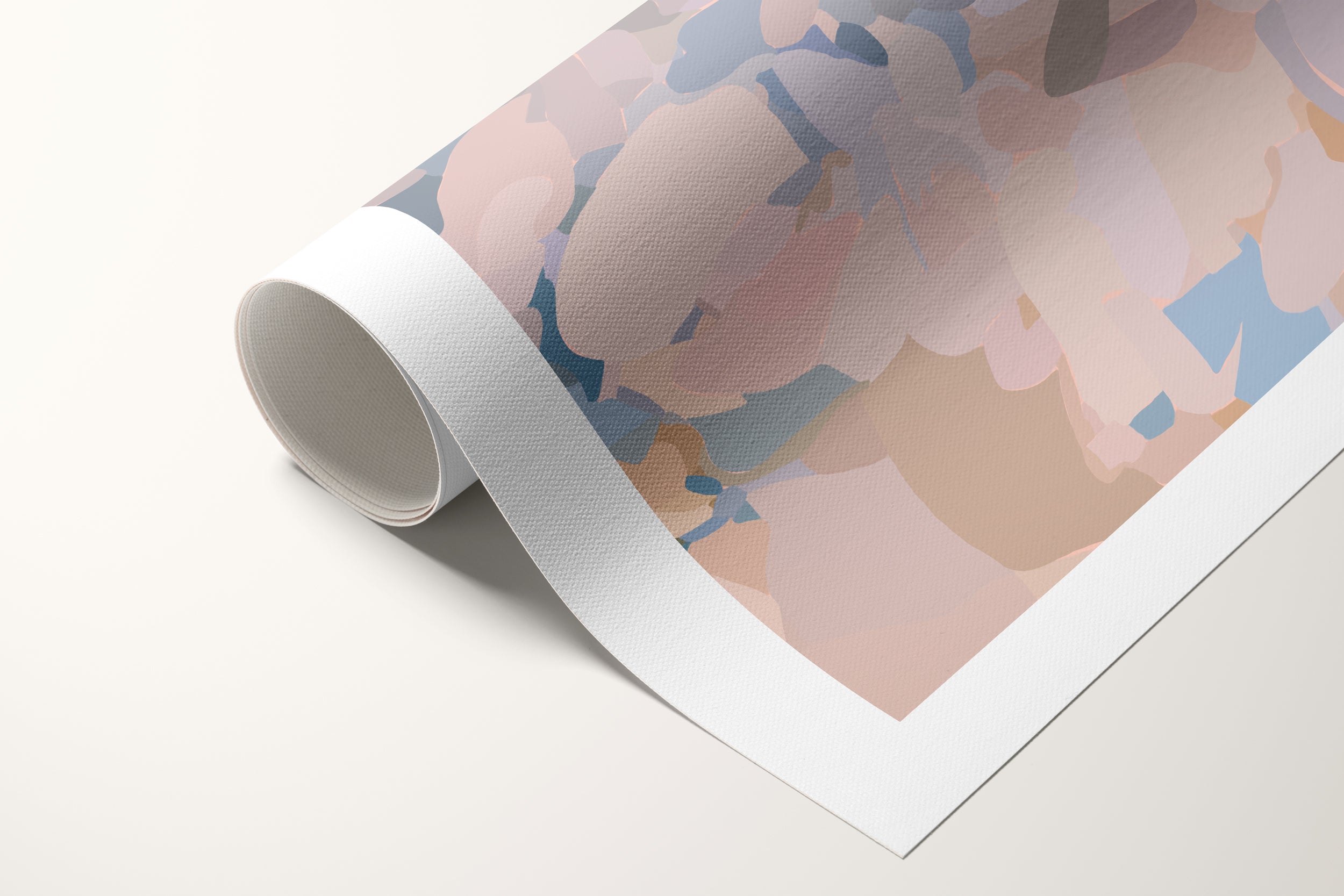 Pebbly Beach, pink and blue colorful abstract canvas wall art print by Parima Studio