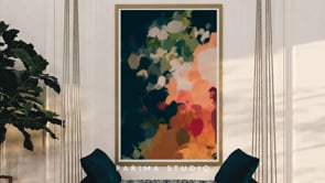Video of Ria, blue and orange colorful abstract wall art print by Parima Studio