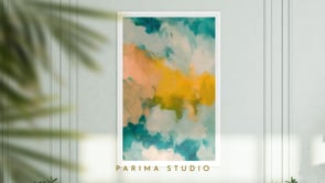 Video of Beach Day, blue and yellow colorful abstract wall art print by Parima Studio