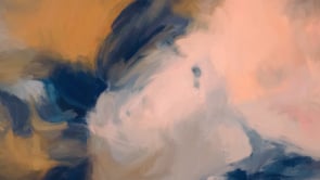 Close up of Mia Luna, blue and orange colorful abstract wall art print by Parima Studio