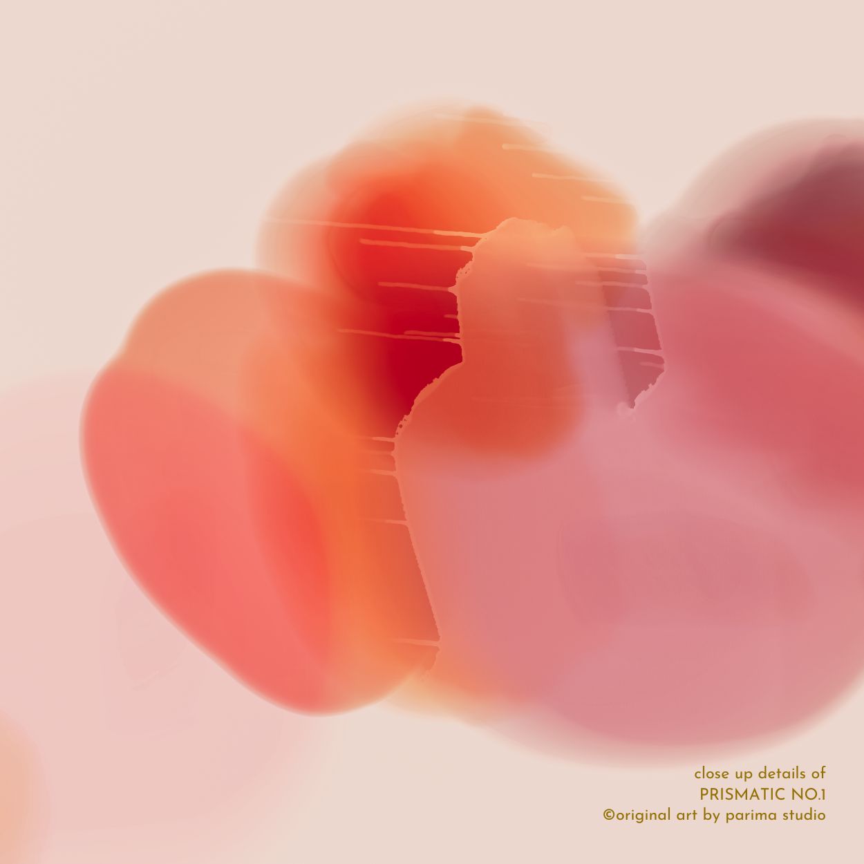 Close up of Prismatic No.1, Horizontal, pink and orange colorful abstract wall art print by Parima Studio