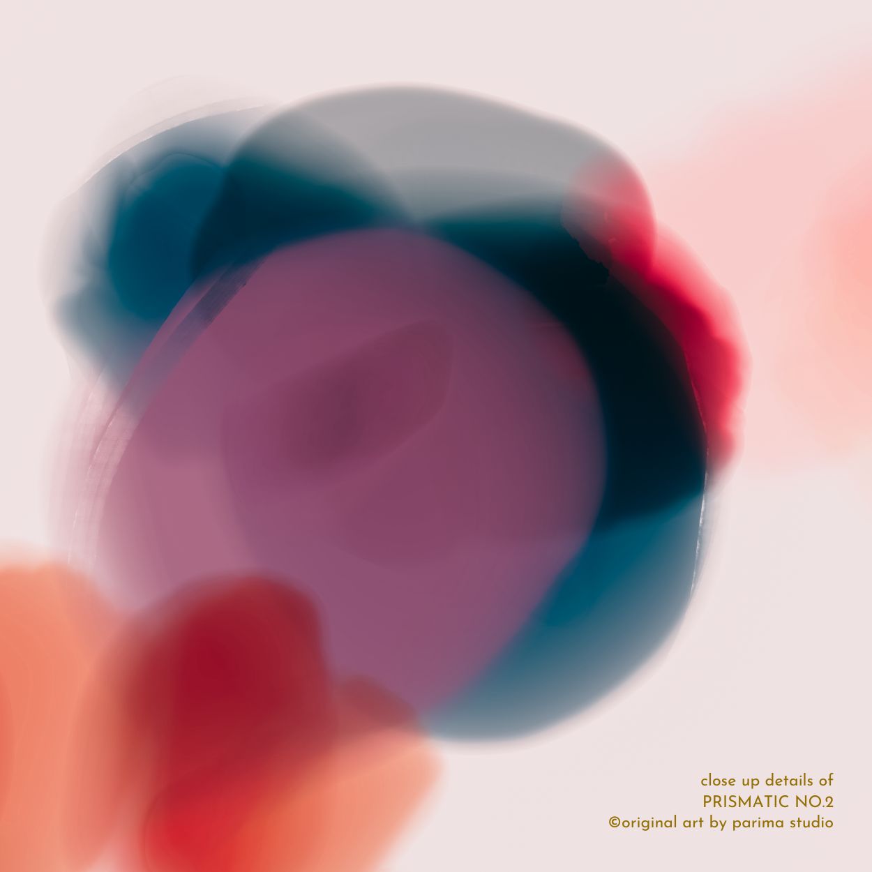 Close up of Prismatic No.2, horizontal, blue and orange colorful abstract wall art print by Parima Studio