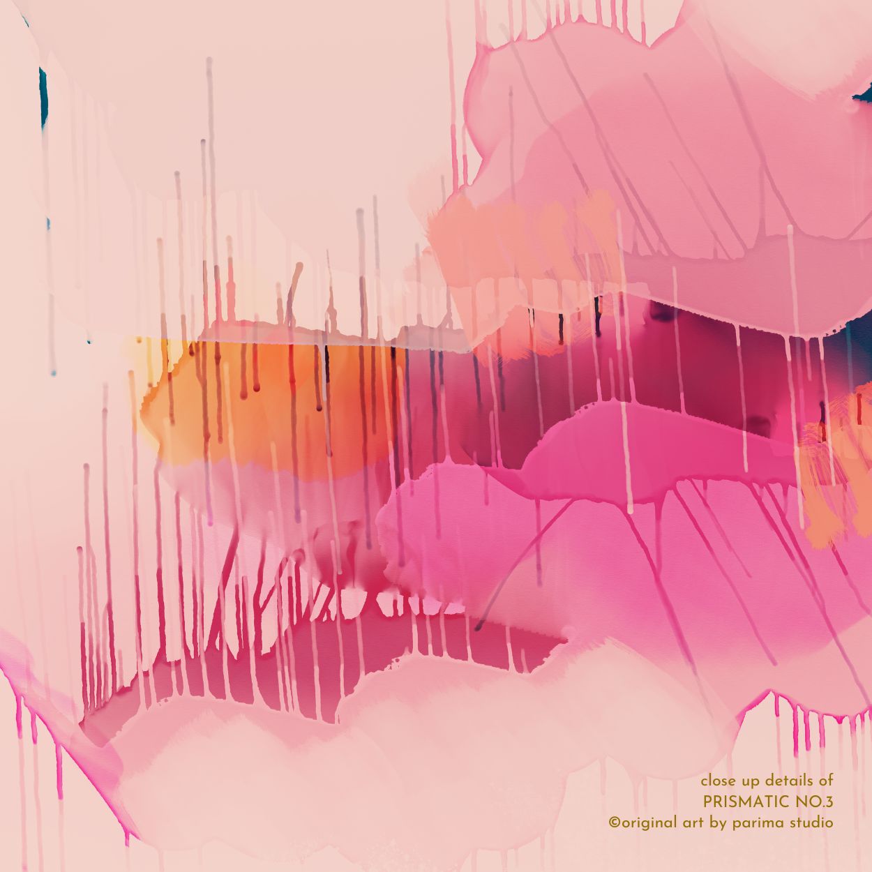 Close up of Prismatic No.3, horizontal, pink and blue colorful abstract wall art print by Parima Studio