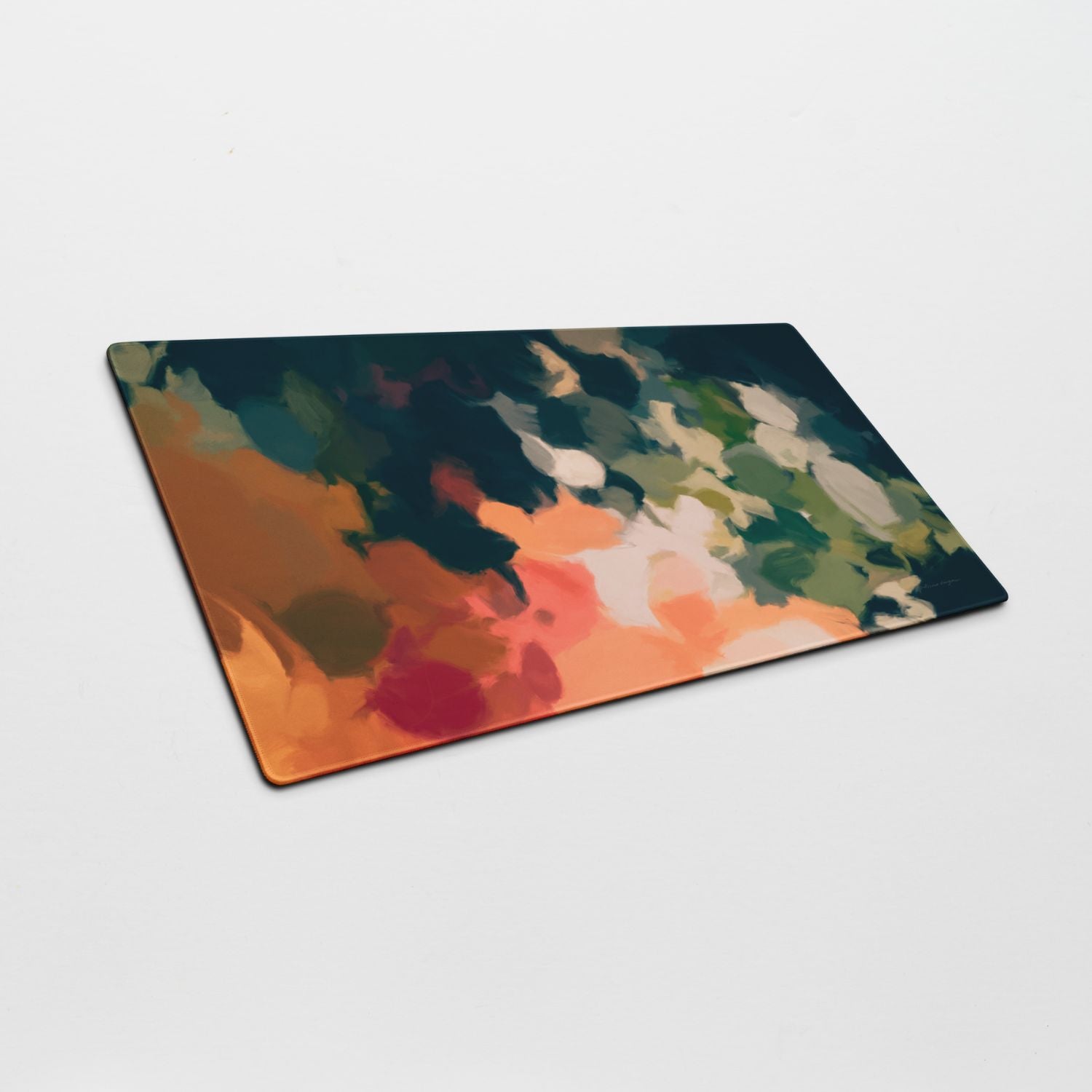Ria, colorful desk mat for styling your office desk. Featuring artwork by Parima Studio. Home office styling accessories, cubicle styling accessories.