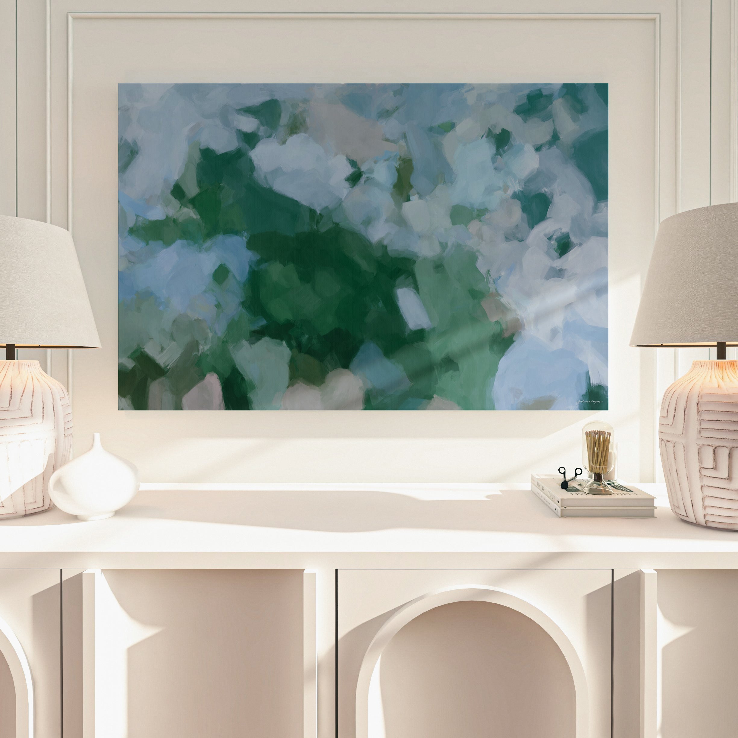 Sky and Earth, Large Blue and Green Abstract Wall Art Canvas Print - Contemporary Art - Soft, Light and Airy Artwork for Living Room and Bedroom Decor