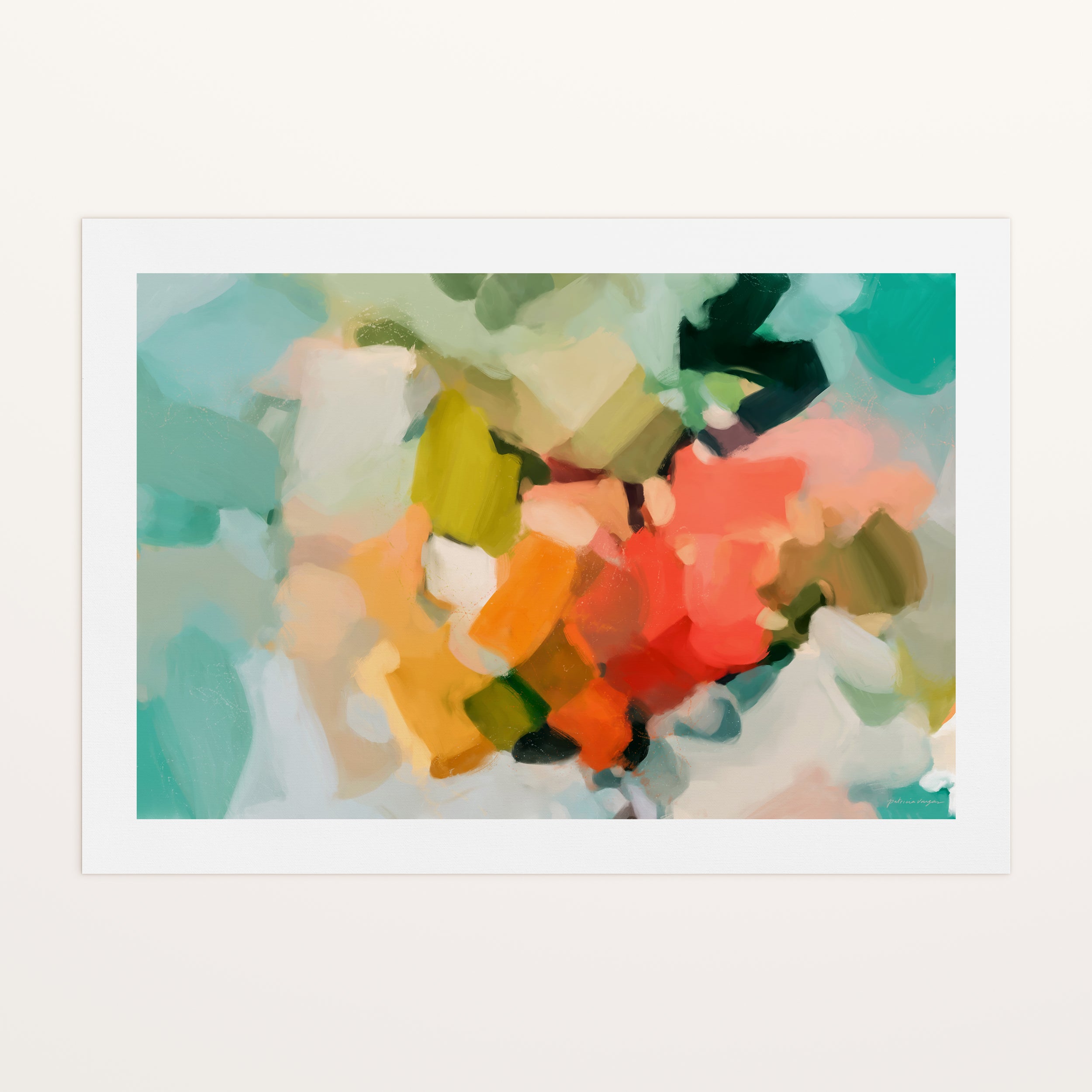 Summer of Peonies, bright multicolor colorful abstract canvas wall art print by Parima Studio