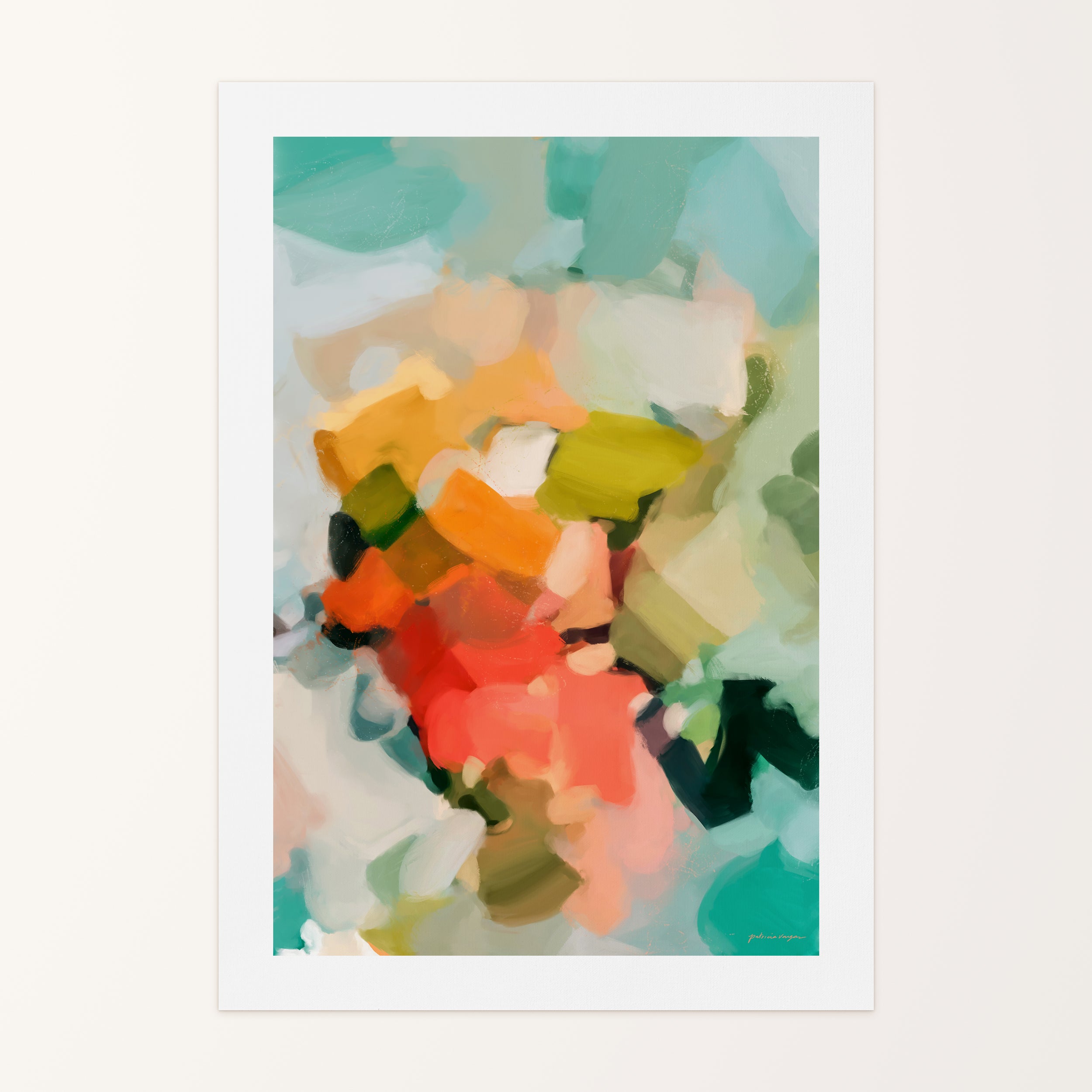 Summer of Peonies, bright multicolor colorful abstract canvas wall art print by Parima Studio