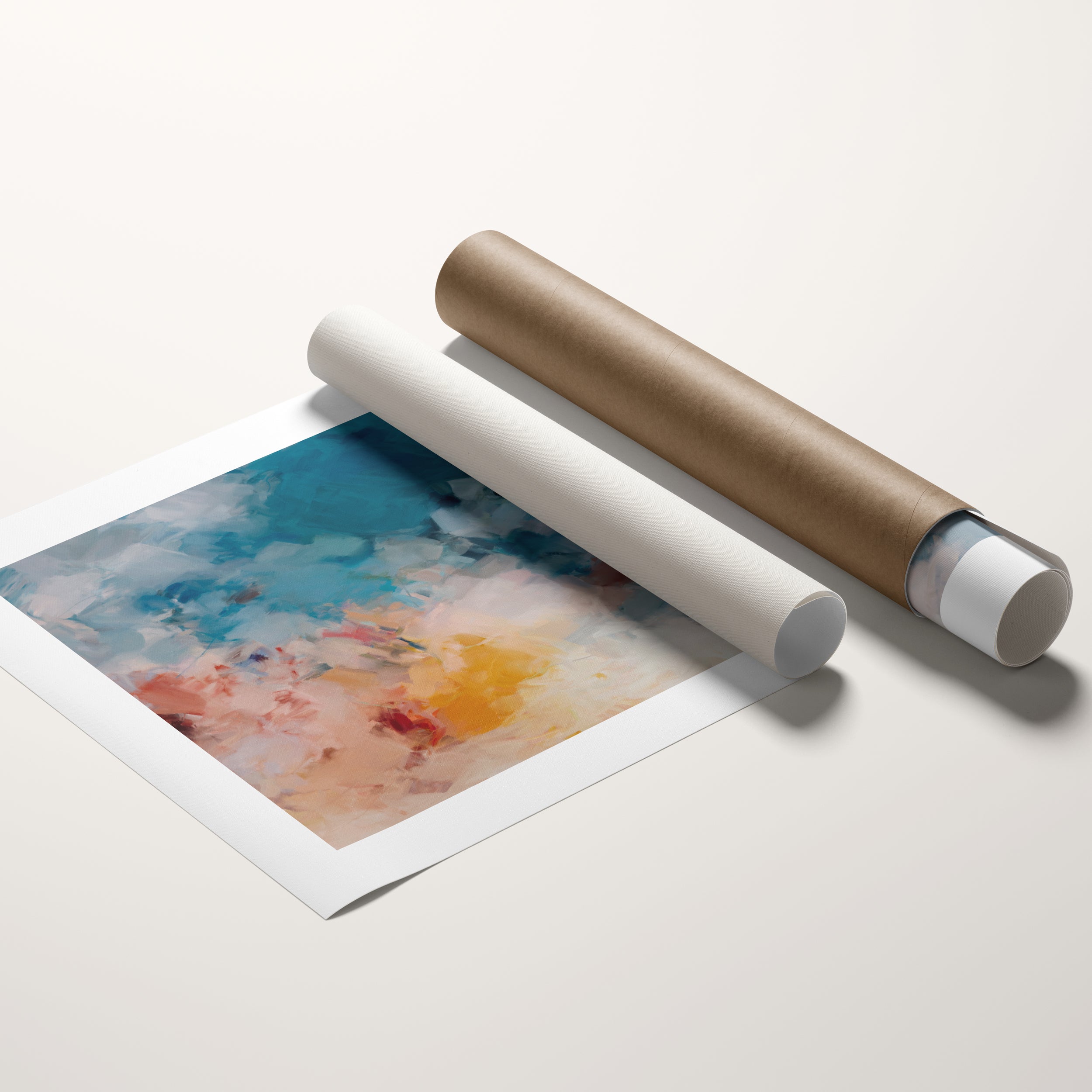 Summer Reverie, vibrant bright blue abstract wall art canvas print - oversized art for living room, dining room, home decor, art for over the sofa. Art by Patricia Vargas - Sample of canvas print packaging