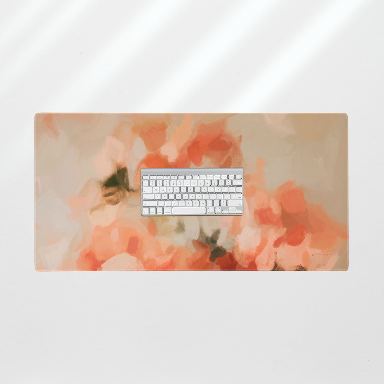 Sweet Nectar, orange and pink desk mat for styling your office desk. Featuring artwork by Parima Studio. Home office styling accessories, cubicle styling accessories.