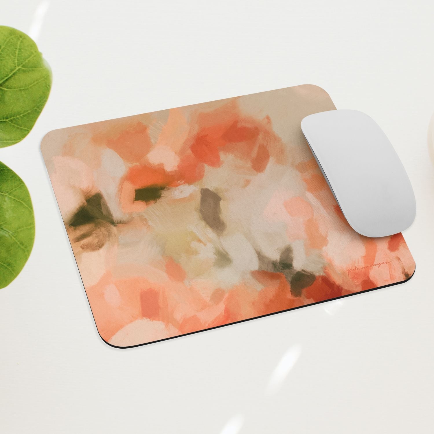 Sweet Nectar, orange and pink mouse pad for styling your office desk. Featuring artwork by Parima Studio. Home office styling accessories, cubicle styling accessories.