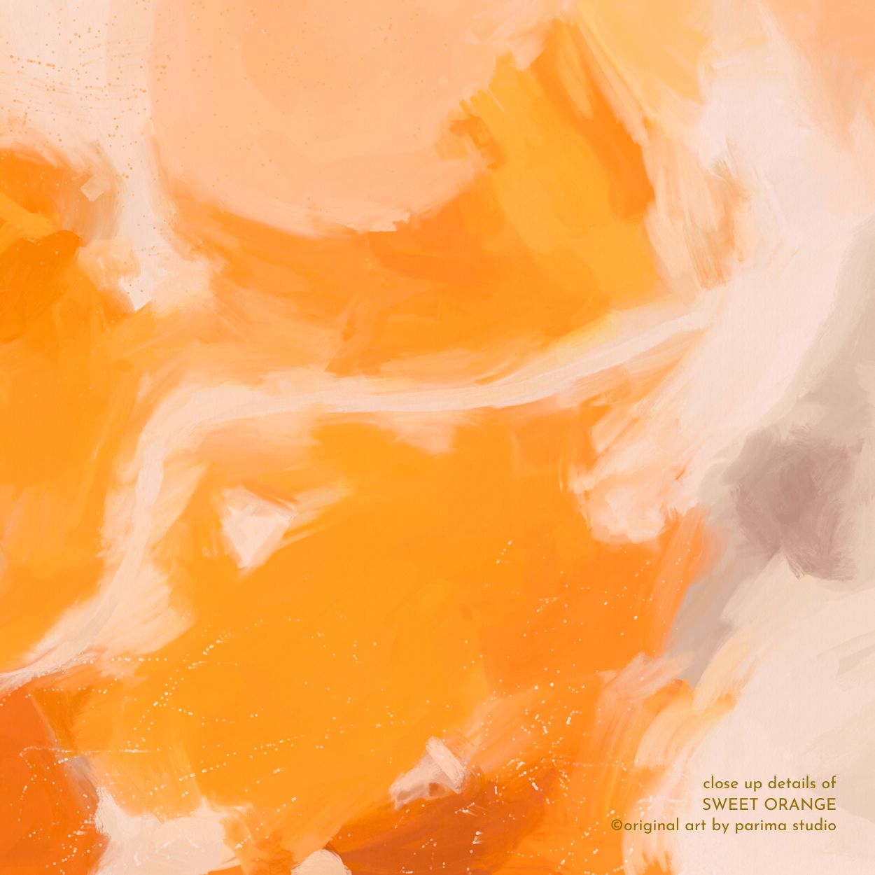 Close up of Sweet Orange, orange and pink colorful abstract wall art print by Parima Studio