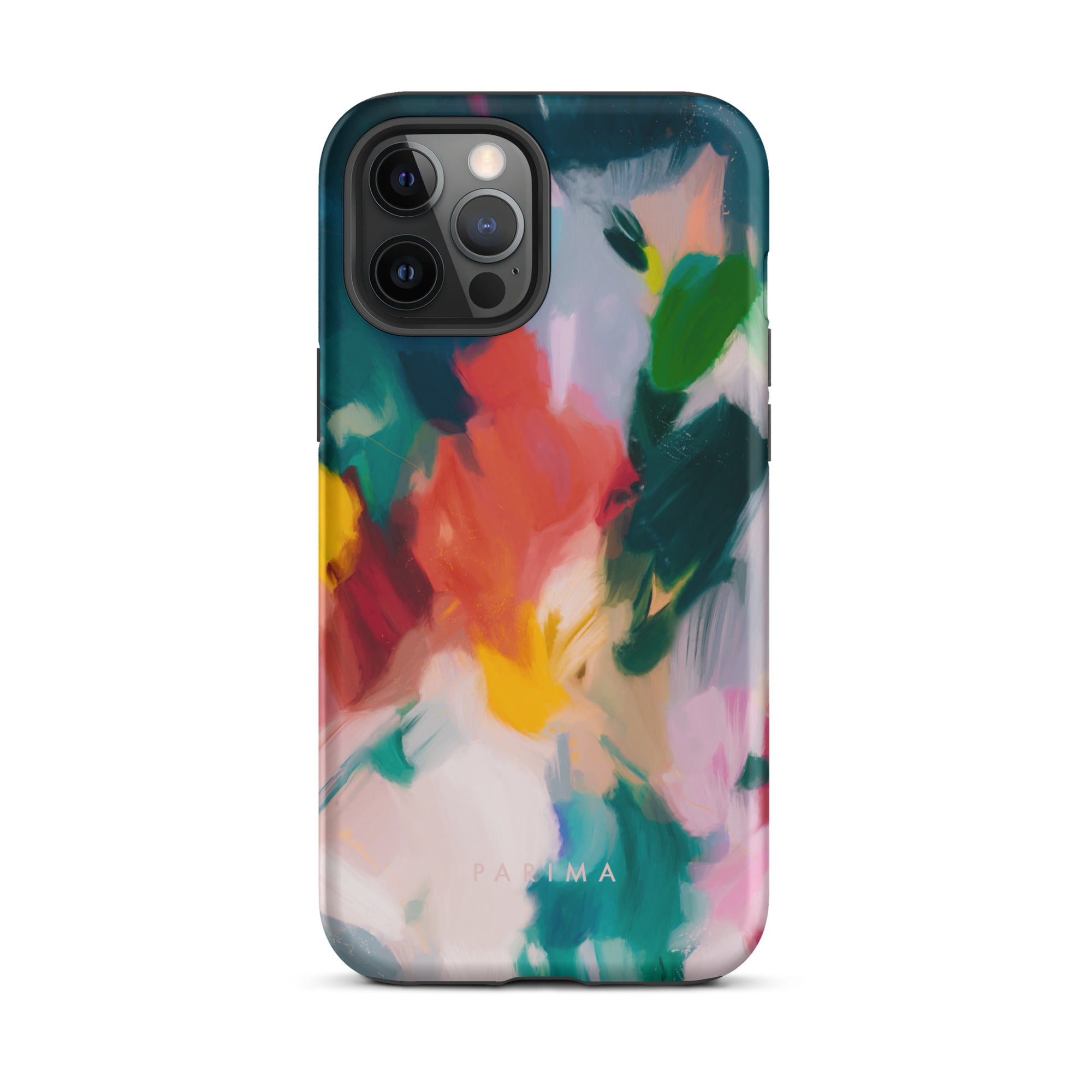 Pomme, blue and red abstract art on iPhone 12 Pro Max tough case by Parima Studio