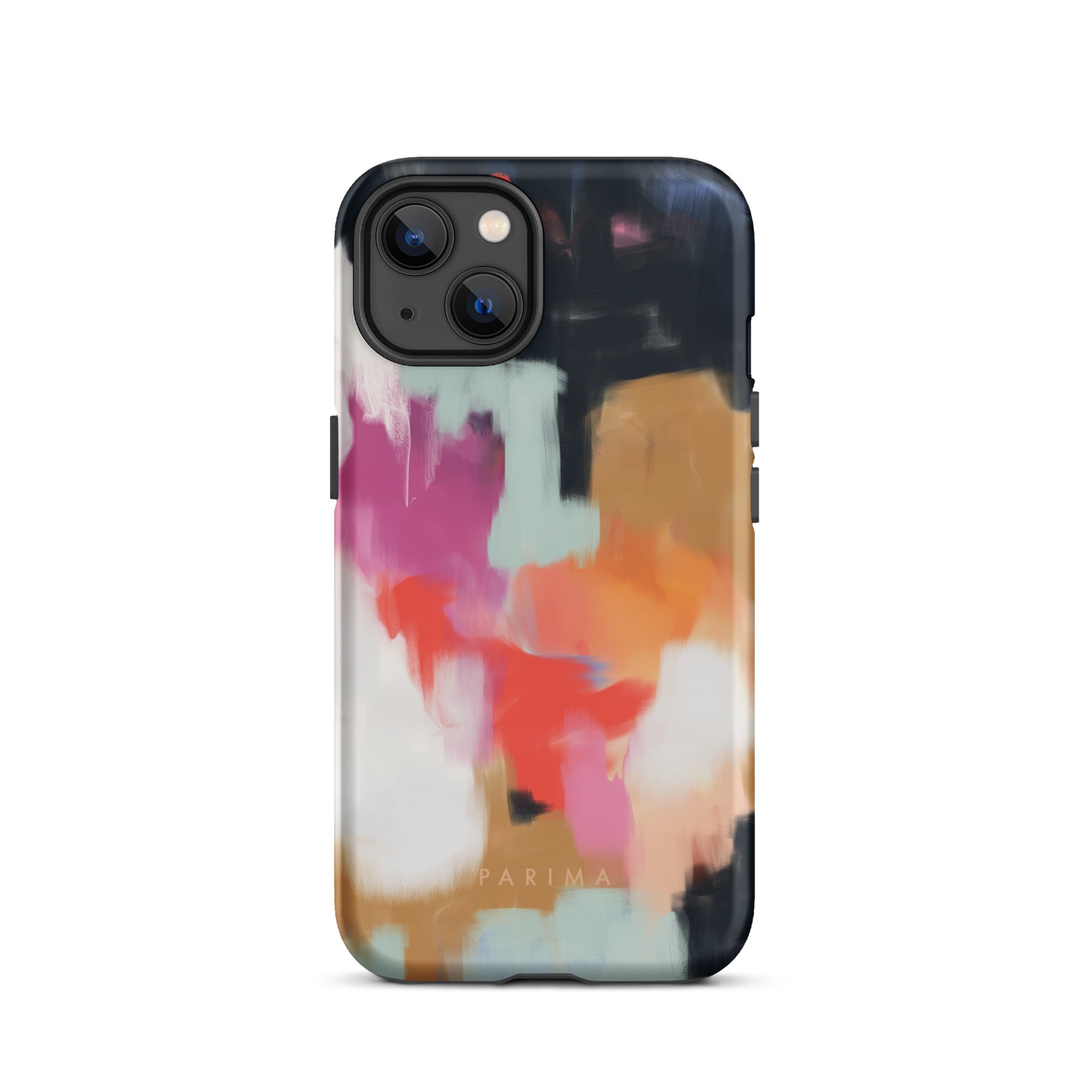 Ruthie, blue and pink abstract art on iPhone 13 tough case by Parima Studio