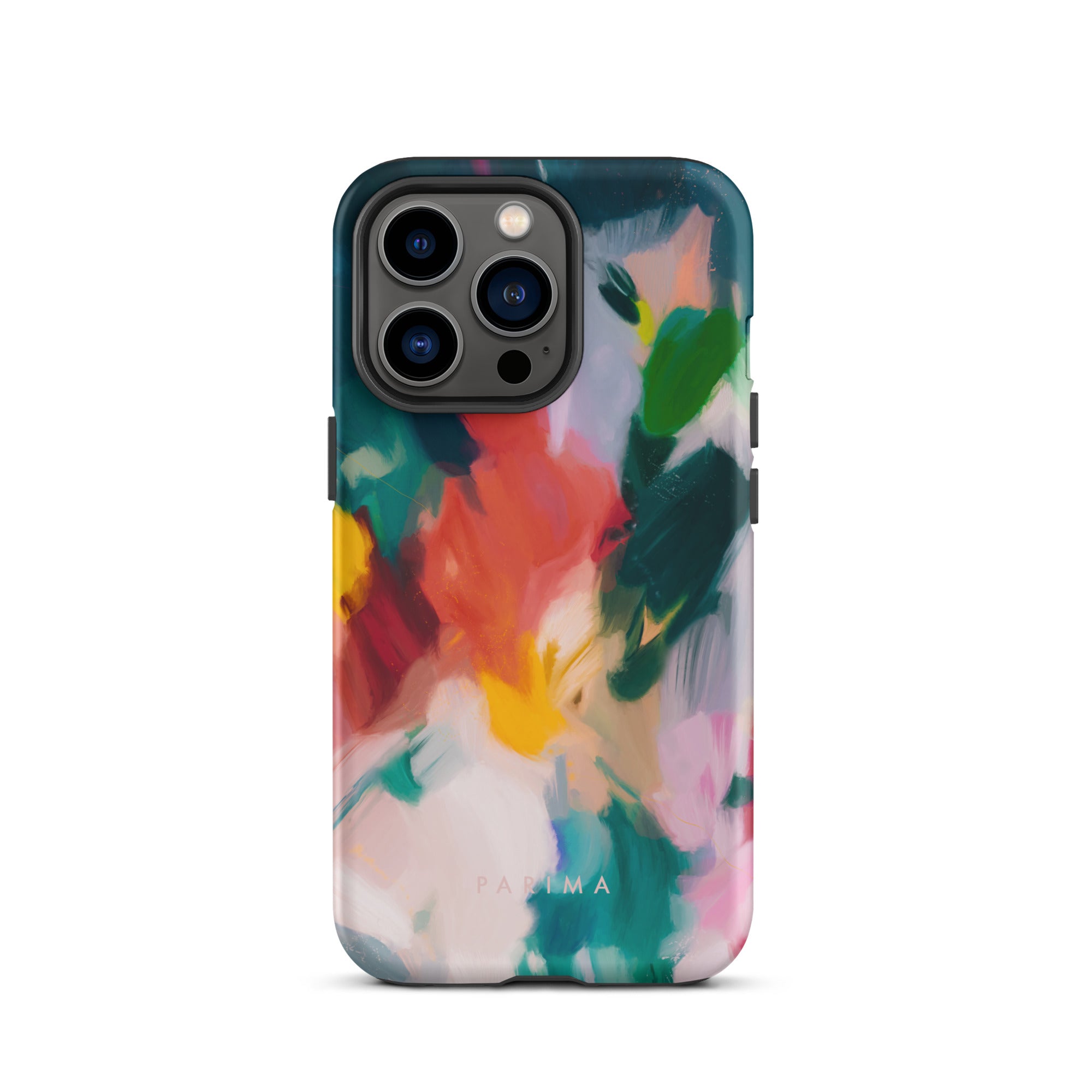 Pomme, blue and red abstract art on iPhone 13 Pro tough case by Parima Studio