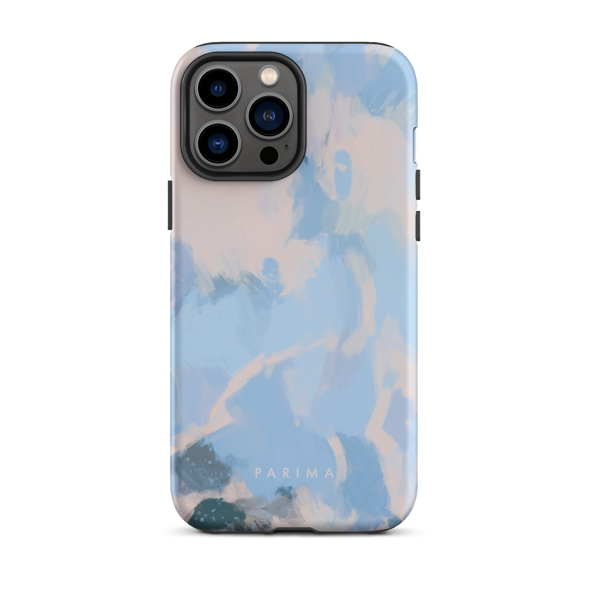 Dove, blue and pink abstract art on iPhone 13 Pro Max tough case by Parima Studio