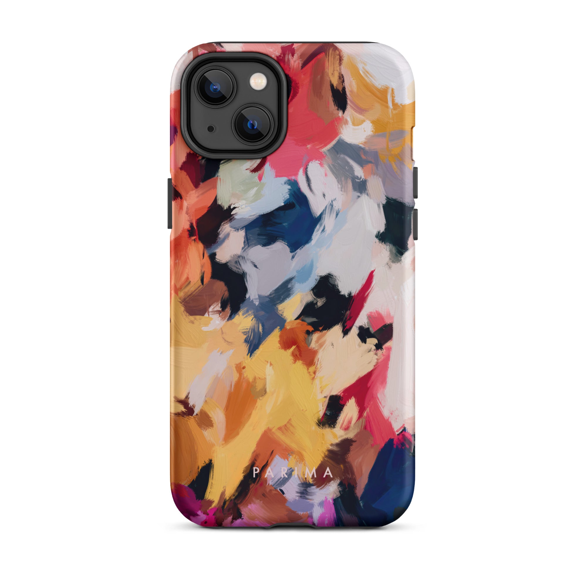 Wilde, blue and yellow abstract art on iPhone 14 Plus tough case by Parima Studio
