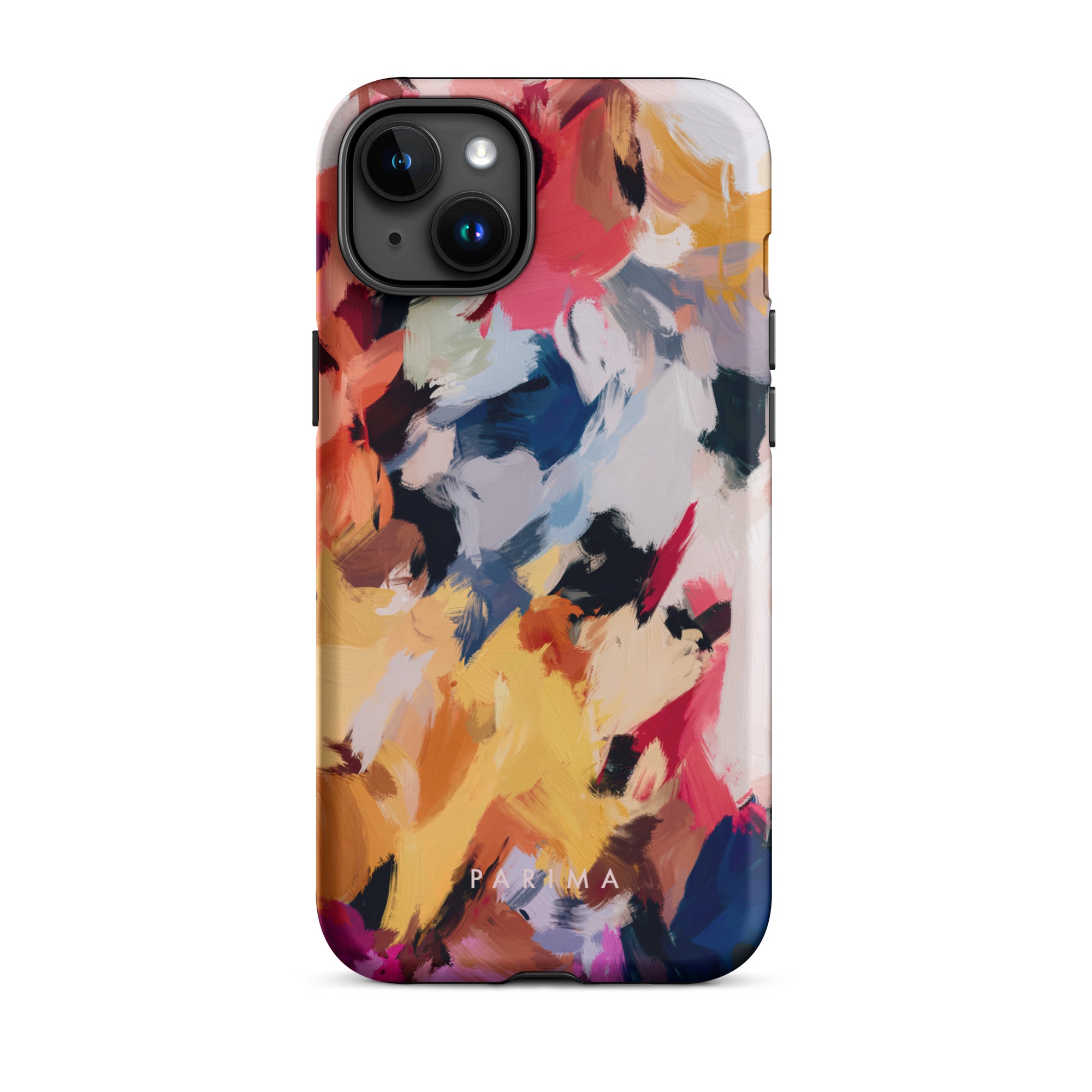 Wilde, blue and yellow abstract art on iPhone 15 Plus tough case by Parima Studio