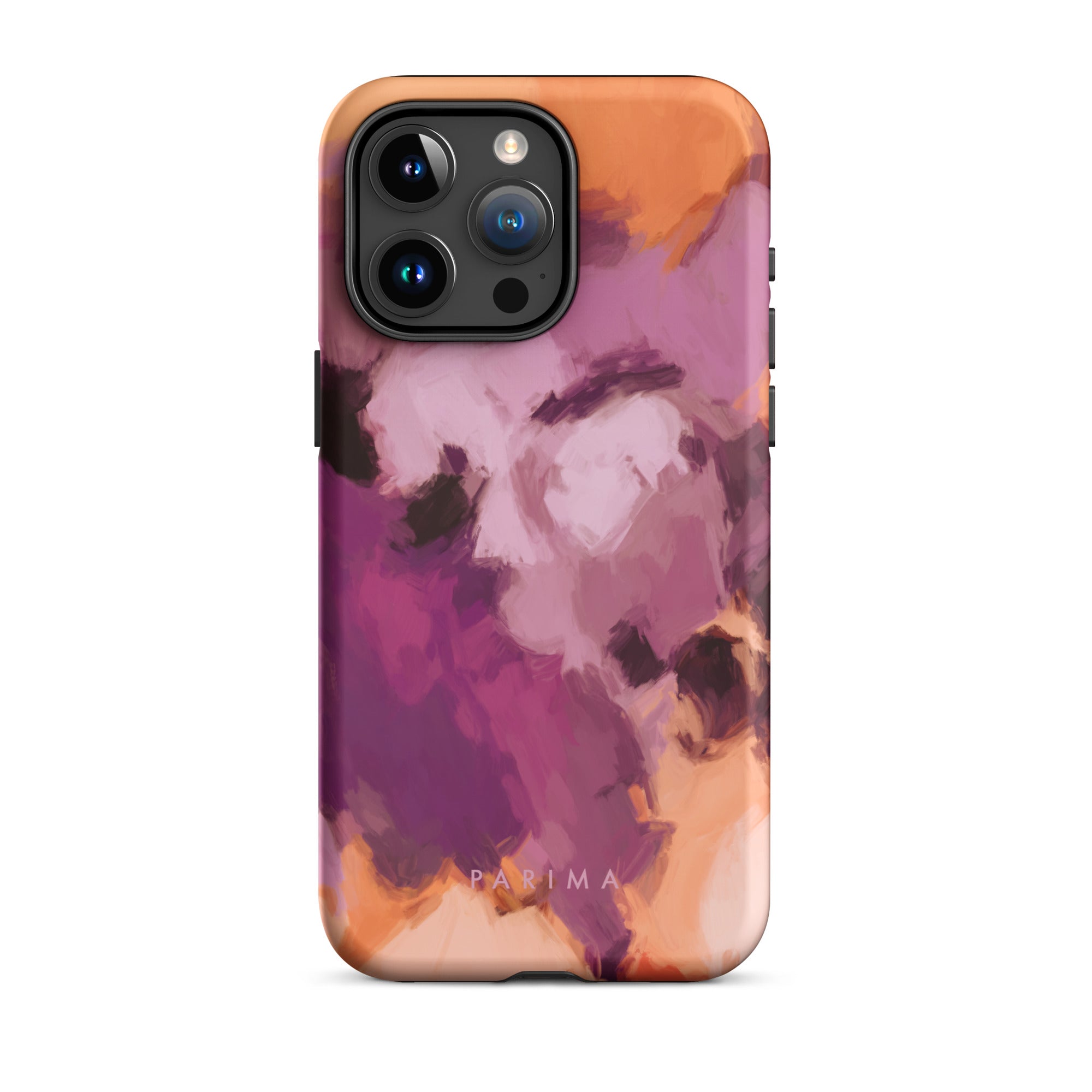 Lilac, purple and orange abstract art on iPhone 15 Pro Max tough case by Parima Studio