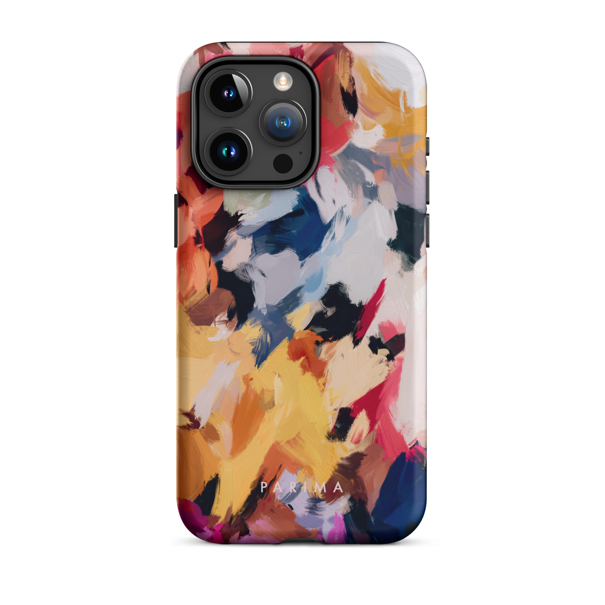Wilde, blue and yellow abstract art on iPhone 15 Pro Max tough case by Parima Studio