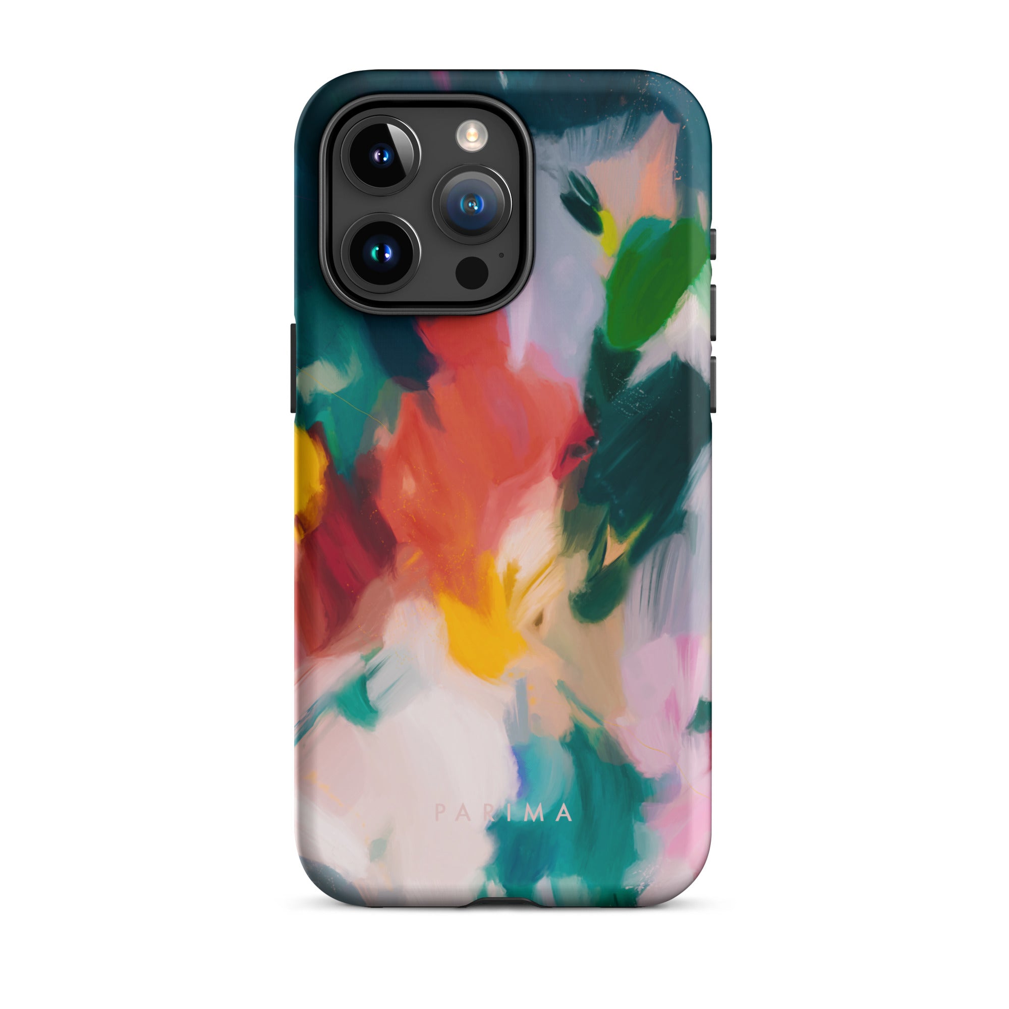Pomme, blue and red abstract art on iPhone 15 Pro Max tough case by Parima Studio
