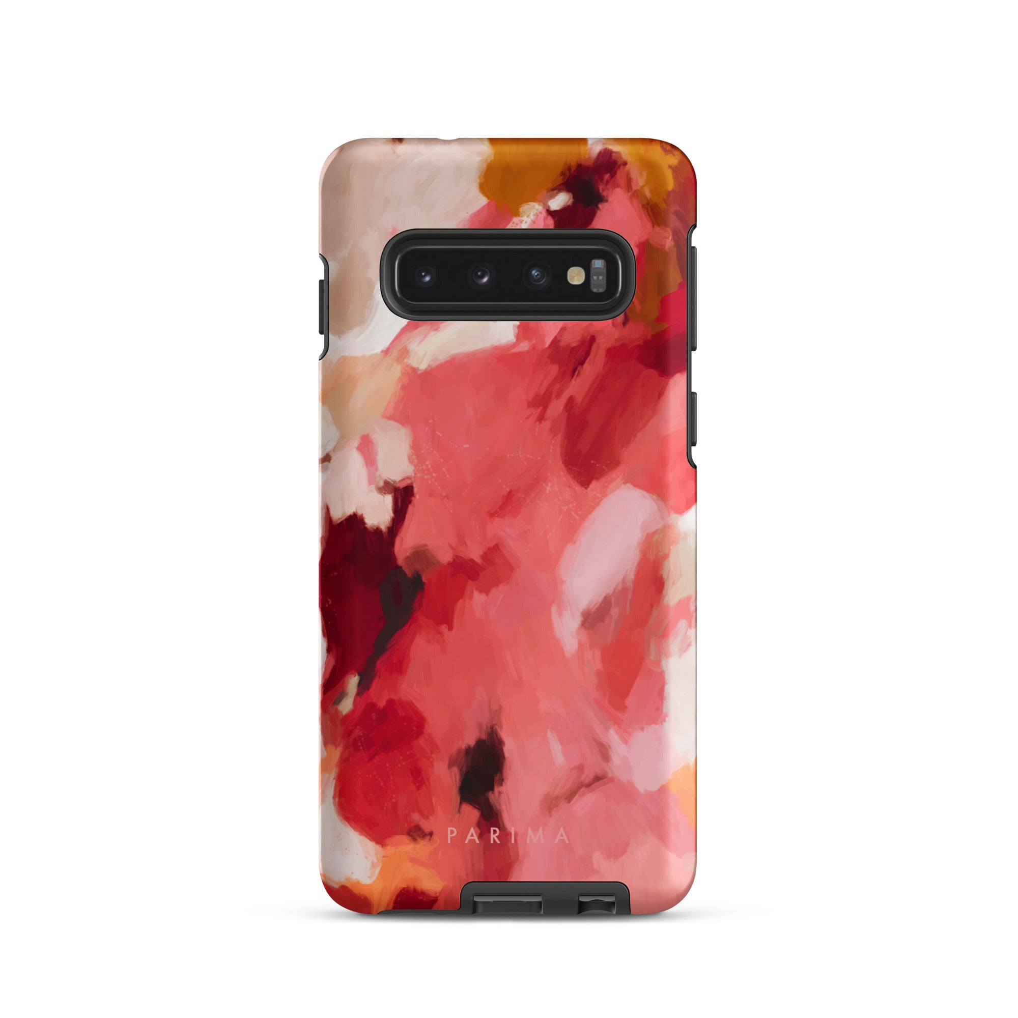Apple, pink and red abstract art on Samsung Galaxy S10 tough case by Parima Studio