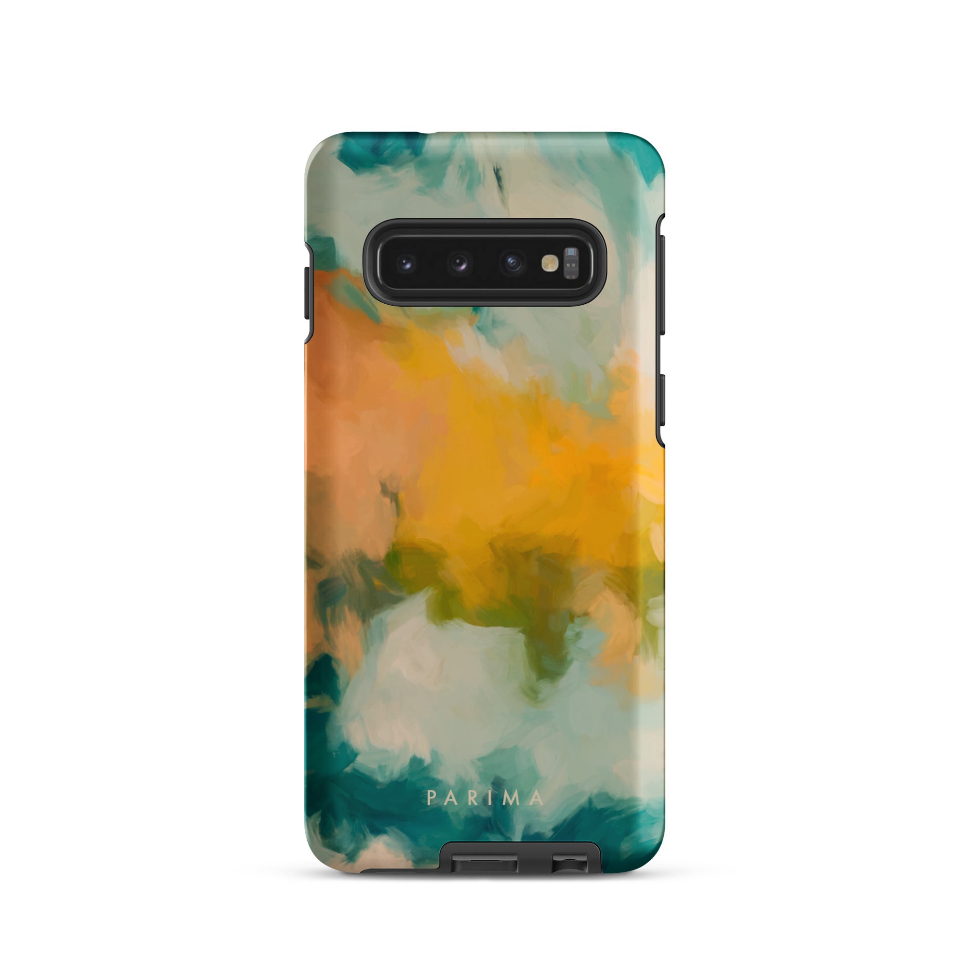 Beach Day, blue and yellow abstract art on Samsung Galaxy S10 tough case by Parima Studio