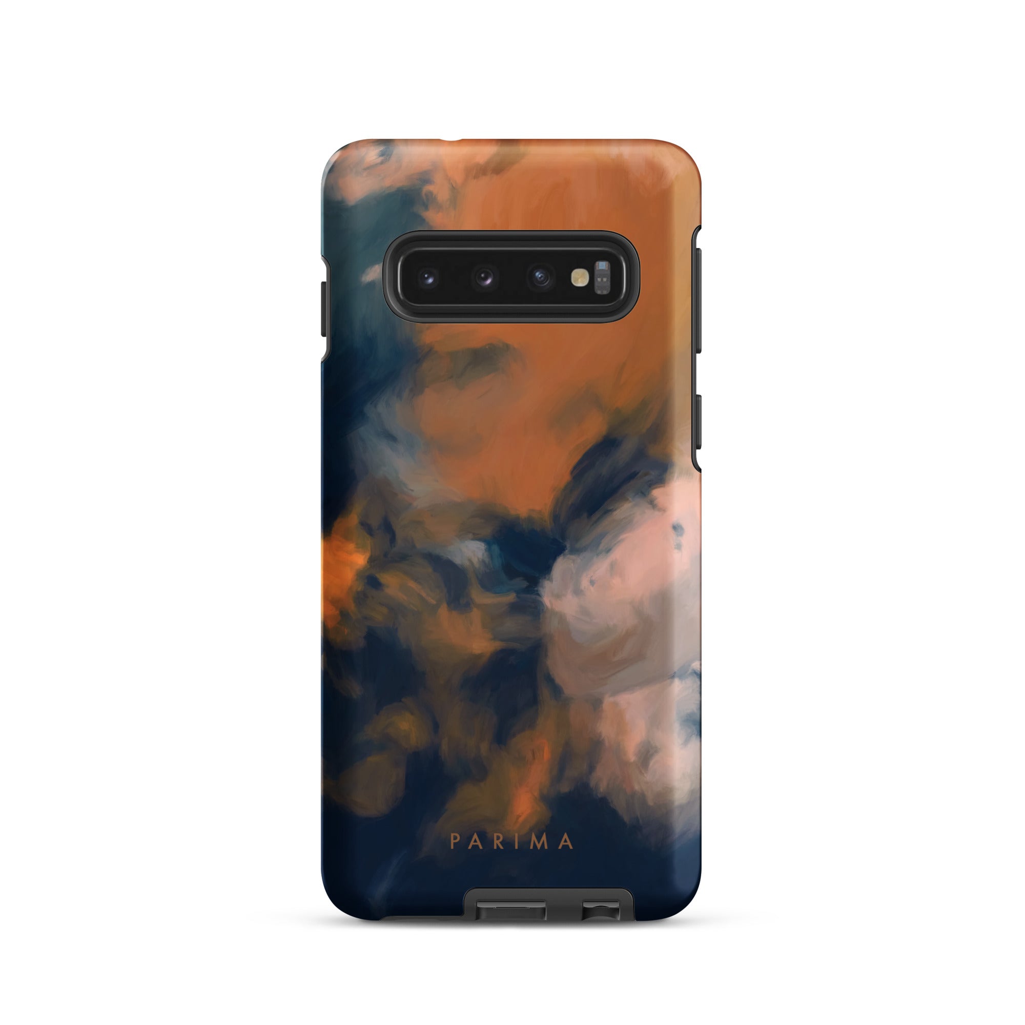 Mia Luna, blue and orange abstract art on Samsung Galaxy S10 tough case by Parima Studio