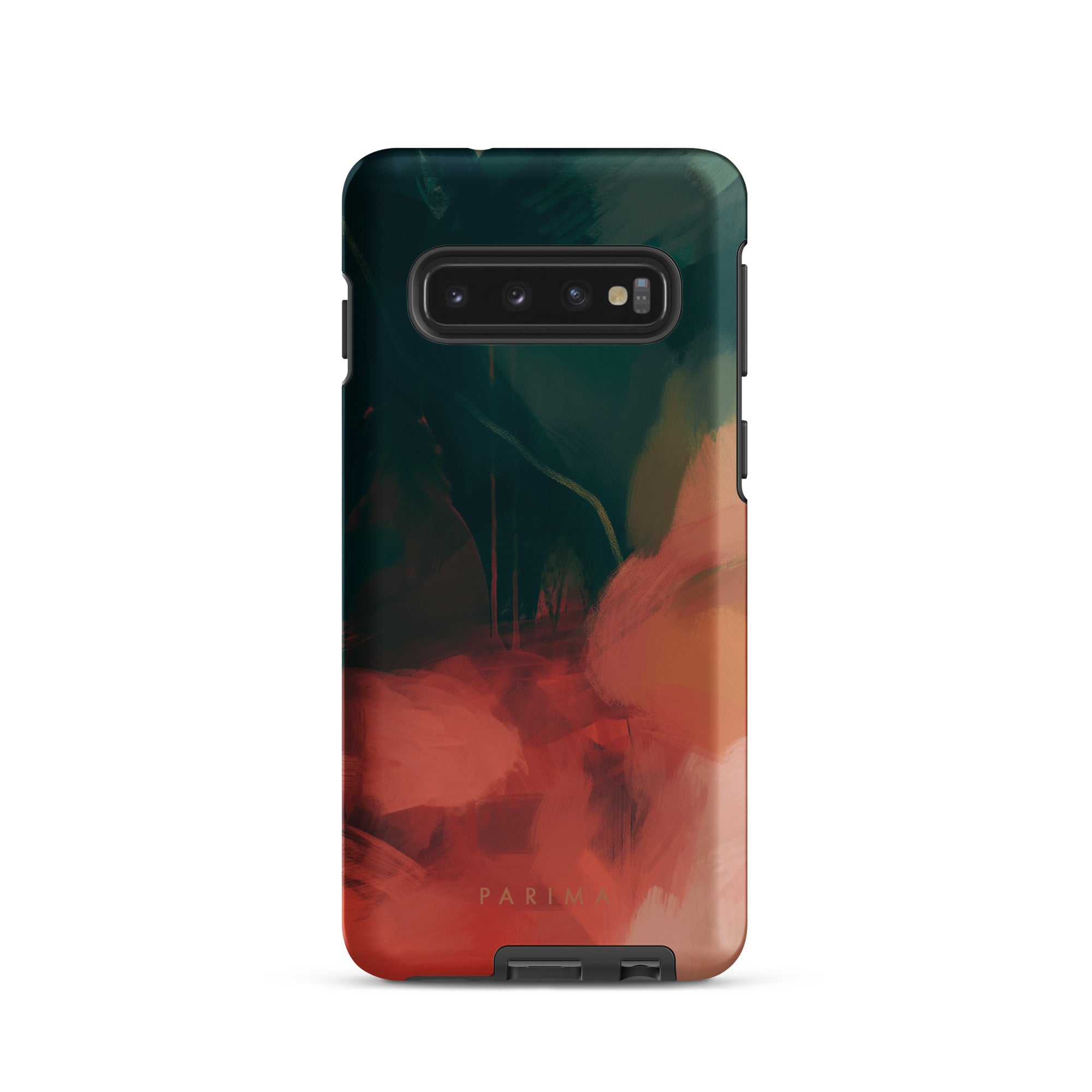 Eventide, green and red abstract art on Samsung Galaxy S10 tough case by Parima Studio