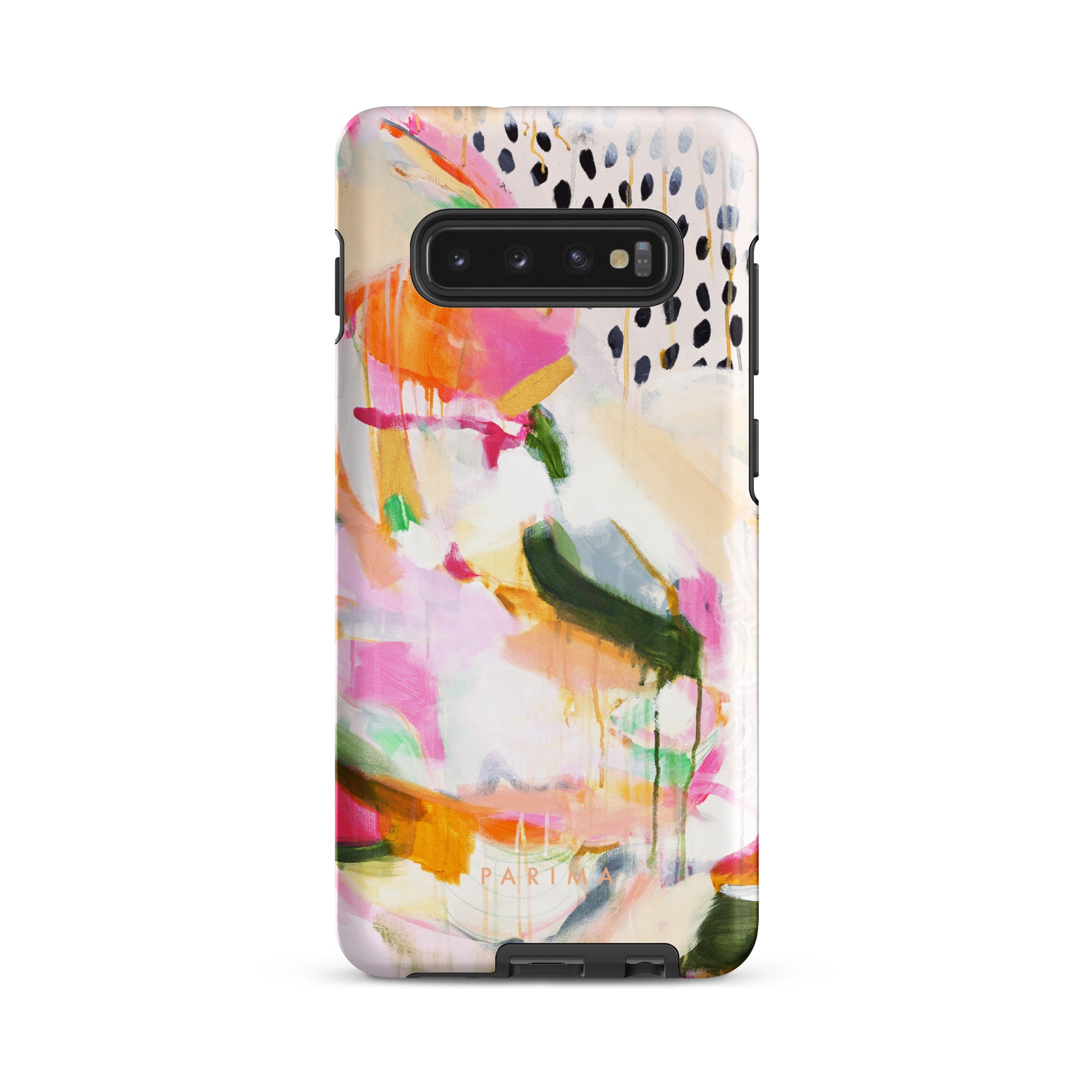 Adira, pink and green abstract art on Samsung Galaxy S10 Plus tough case by Parima Studio