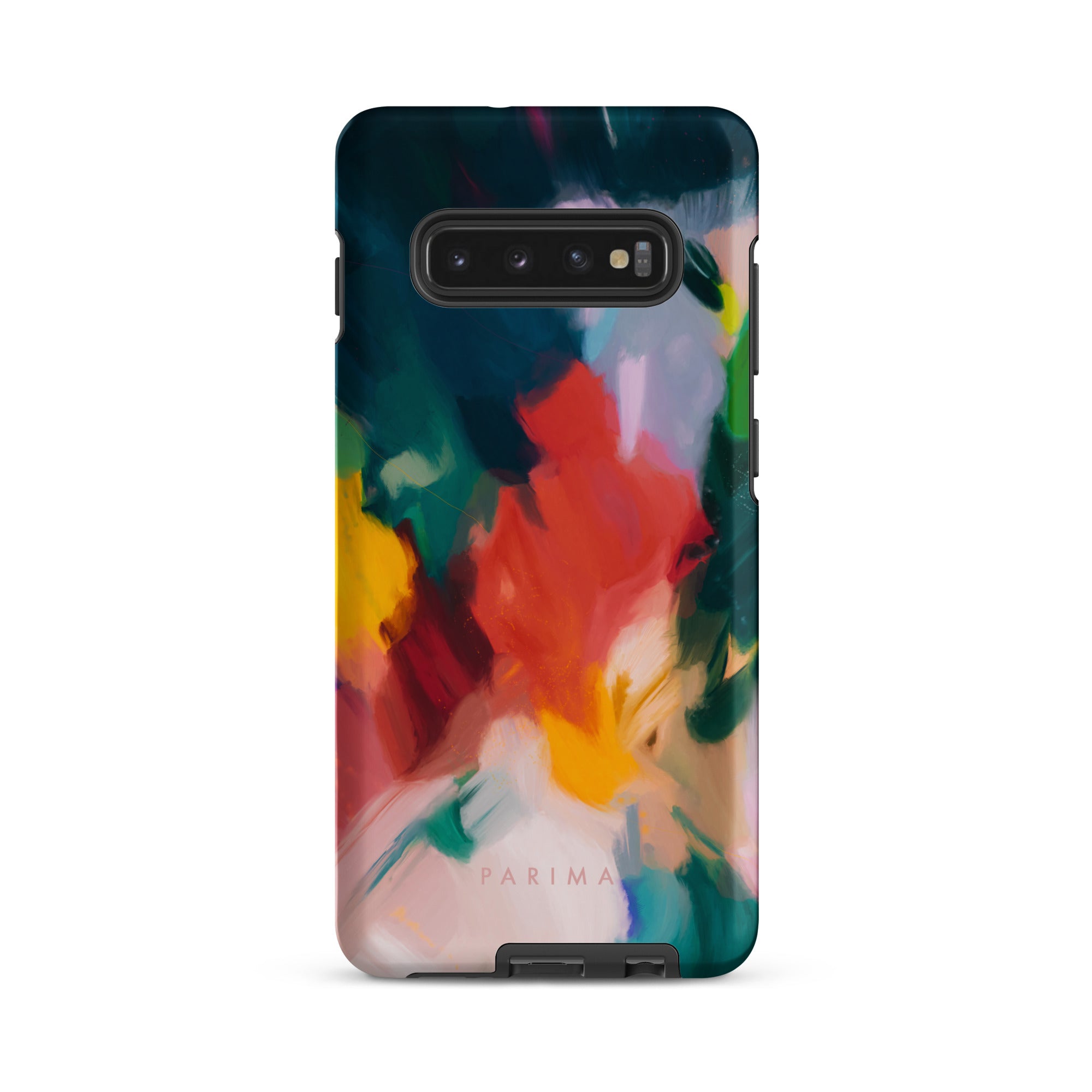Pomme, blue and red abstract art on Samsung Galaxy S10 Plus tough case by Parima Studio