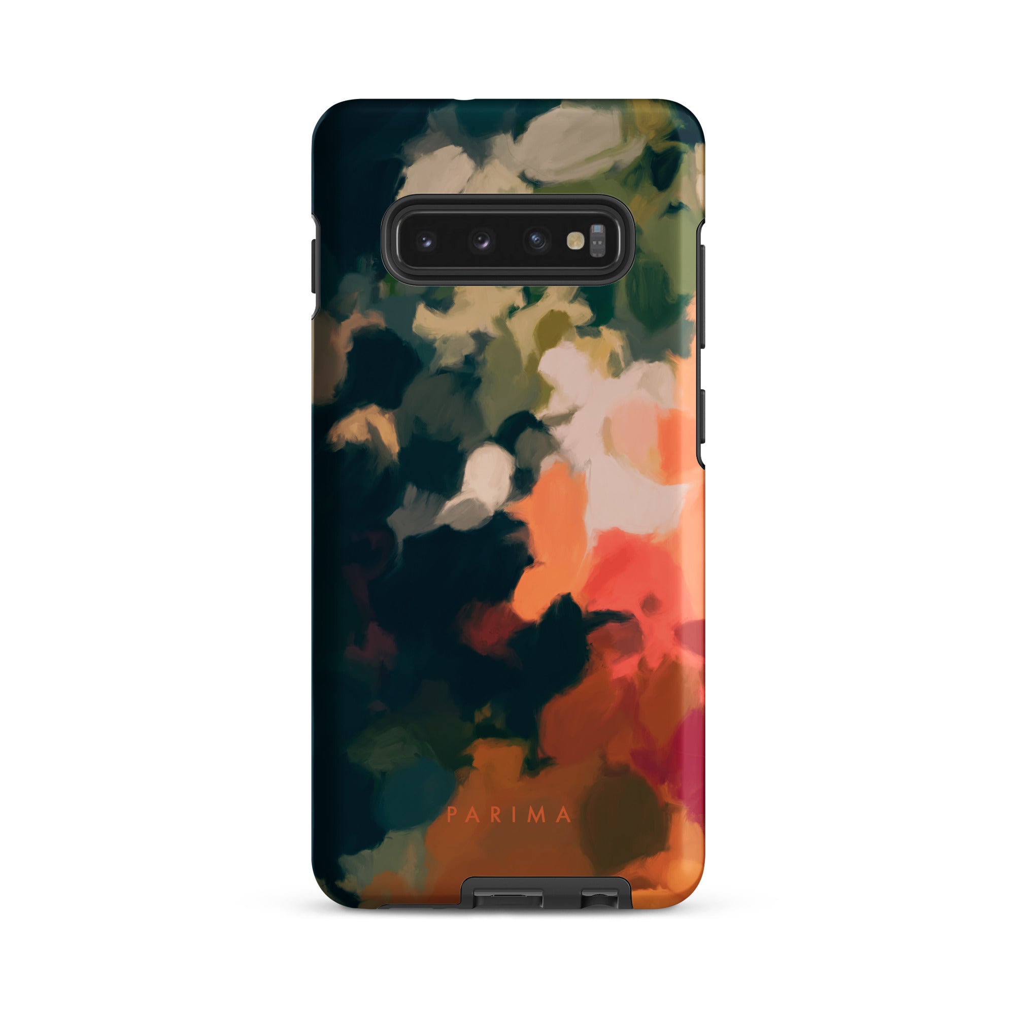 Ria, blue and orange abstract art on Samsung Galaxy S10 plus tough case by Parima Studio