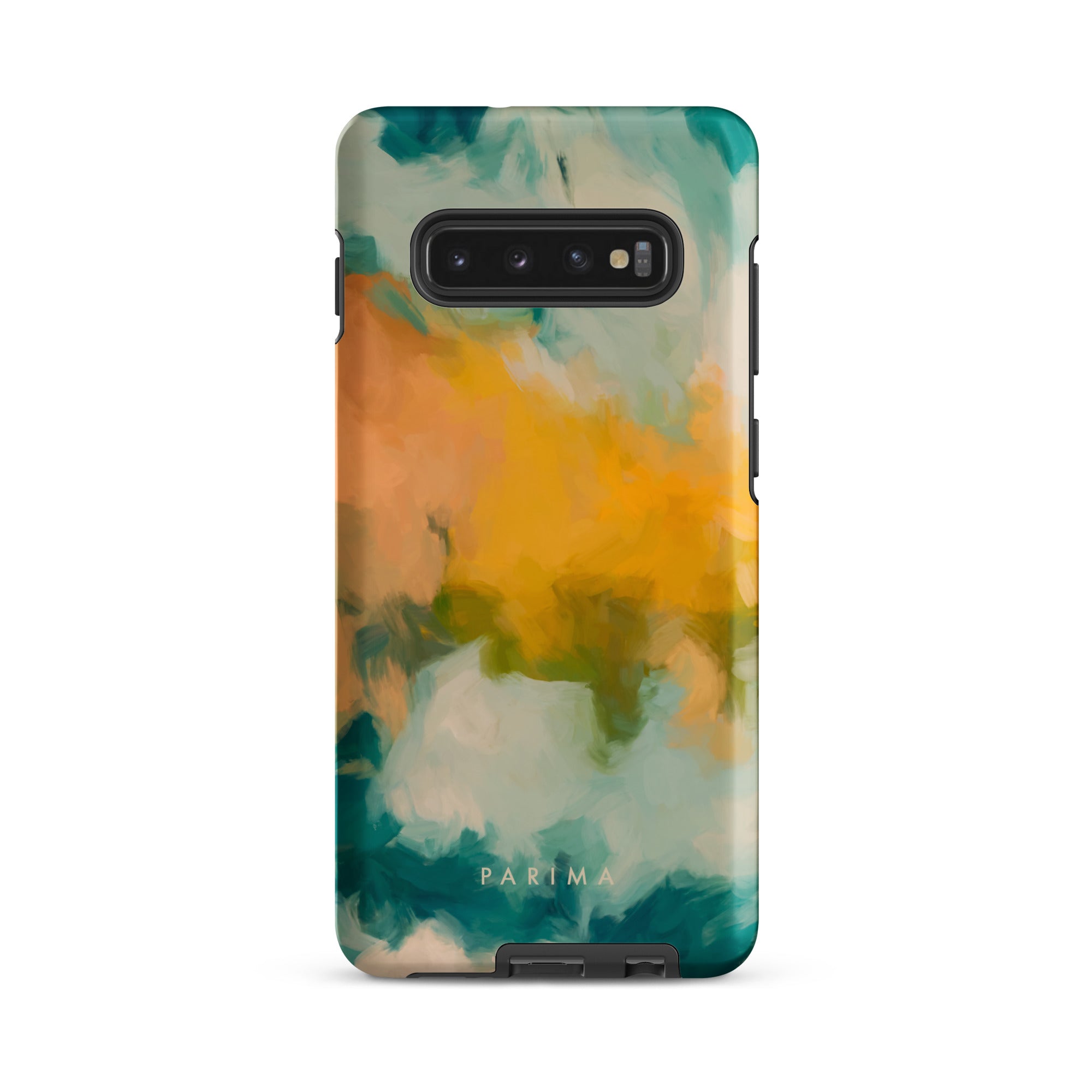 Beach Day, blue and yellow abstract art on Samsung Galaxy S10 Plus tough case by Parima Studio