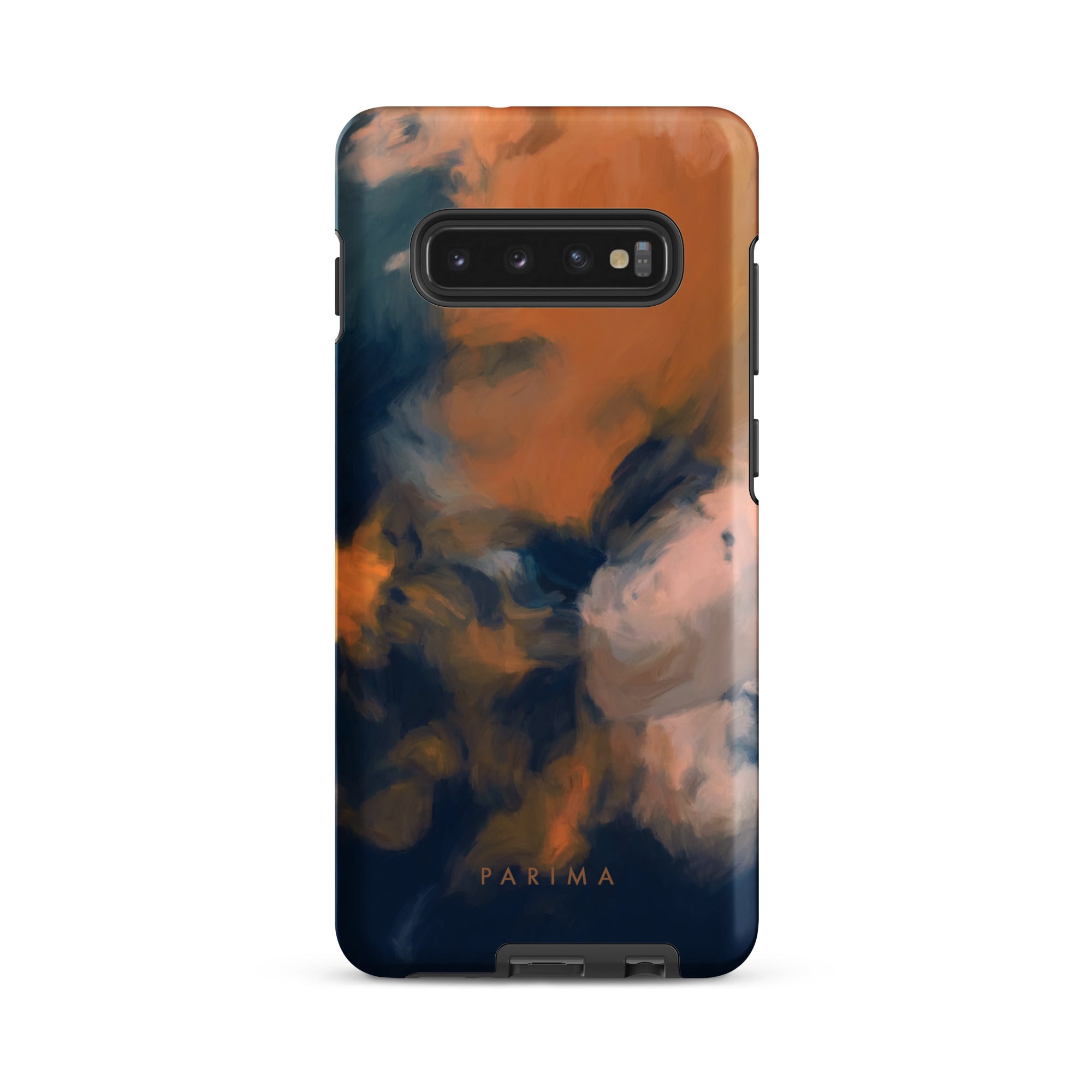 Mia Luna, blue and orange abstract art on Samsung Galaxy S10 plus tough case by Parima Studio