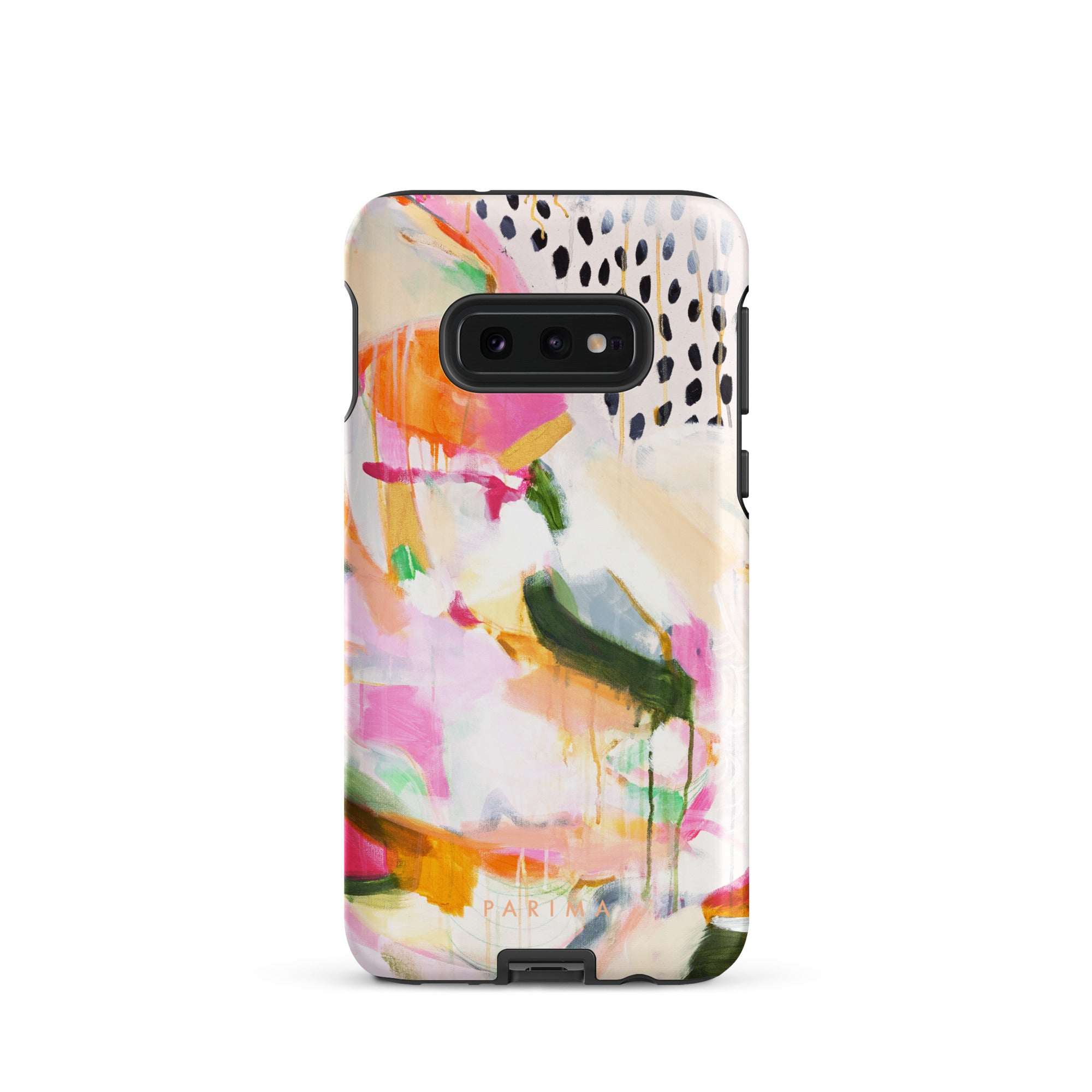 Adira, pink and green abstract art on Samsung Galaxy S10e tough case by Parima Studio