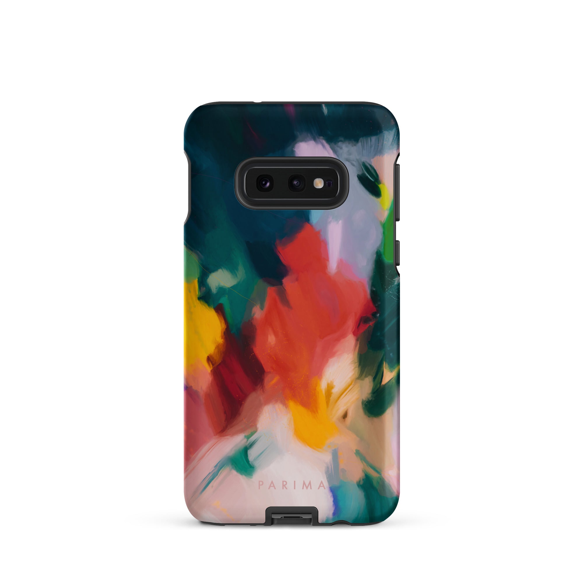 Pomme, blue and red abstract art on Samsung Galaxy S10e tough case by Parima Studio