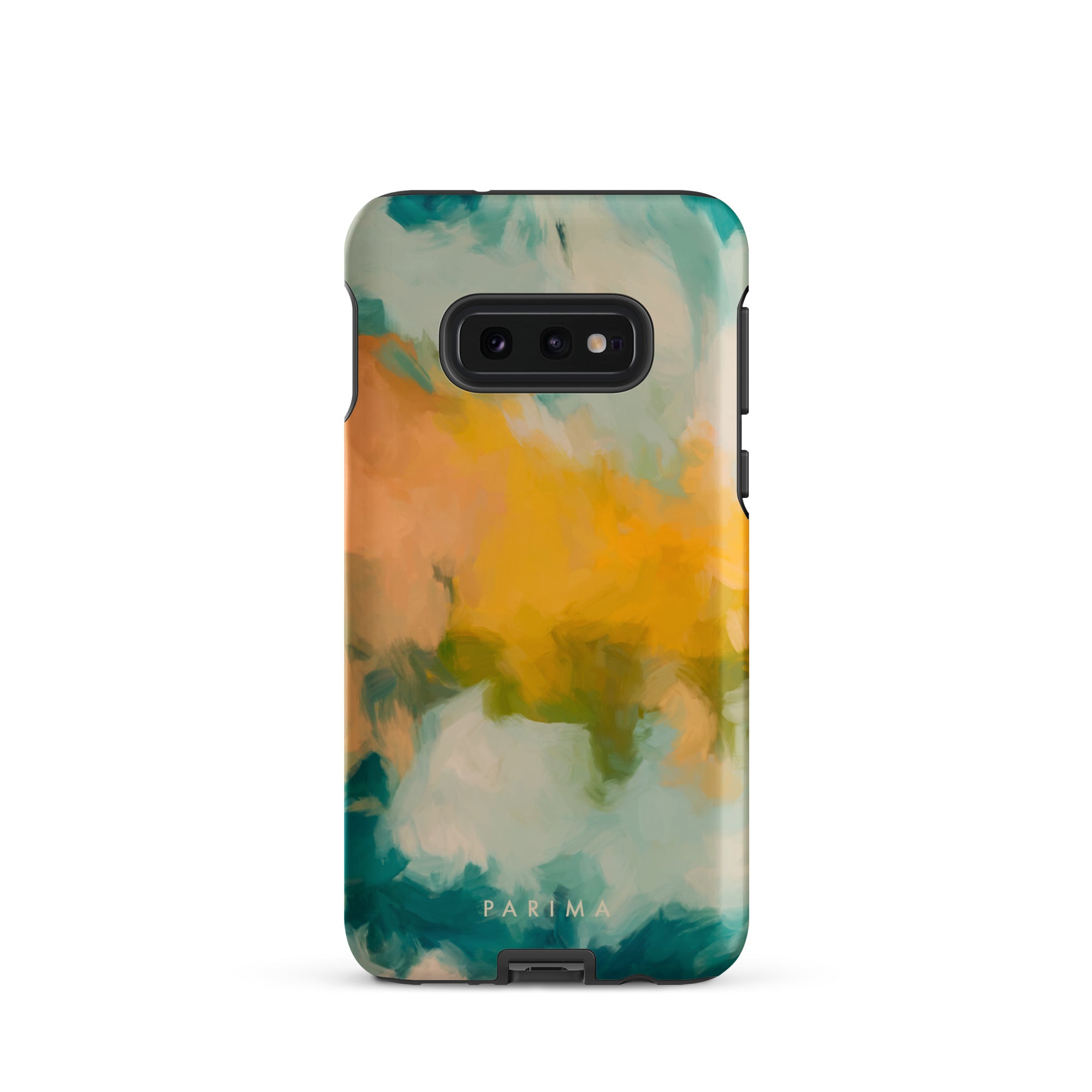 Beach Day, blue and yellow abstract art on Samsung Galaxy S10e tough case by Parima Studio