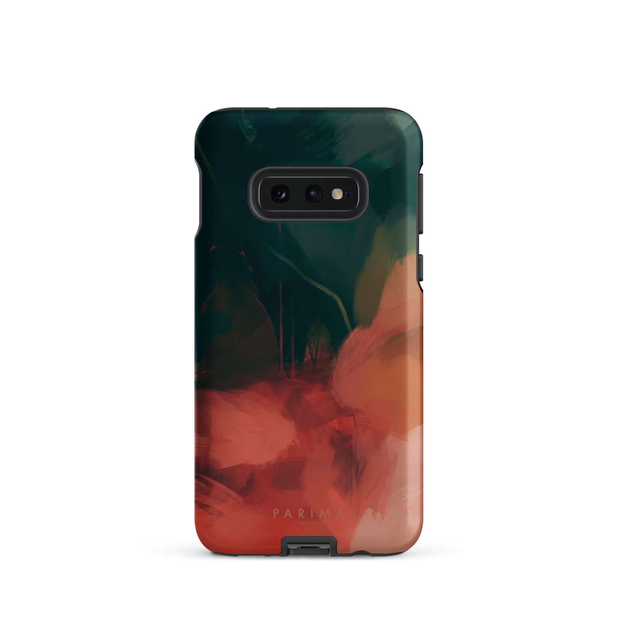 Eventide, green and red abstract art on Samsung Galaxy S10e tough case by Parima Studio