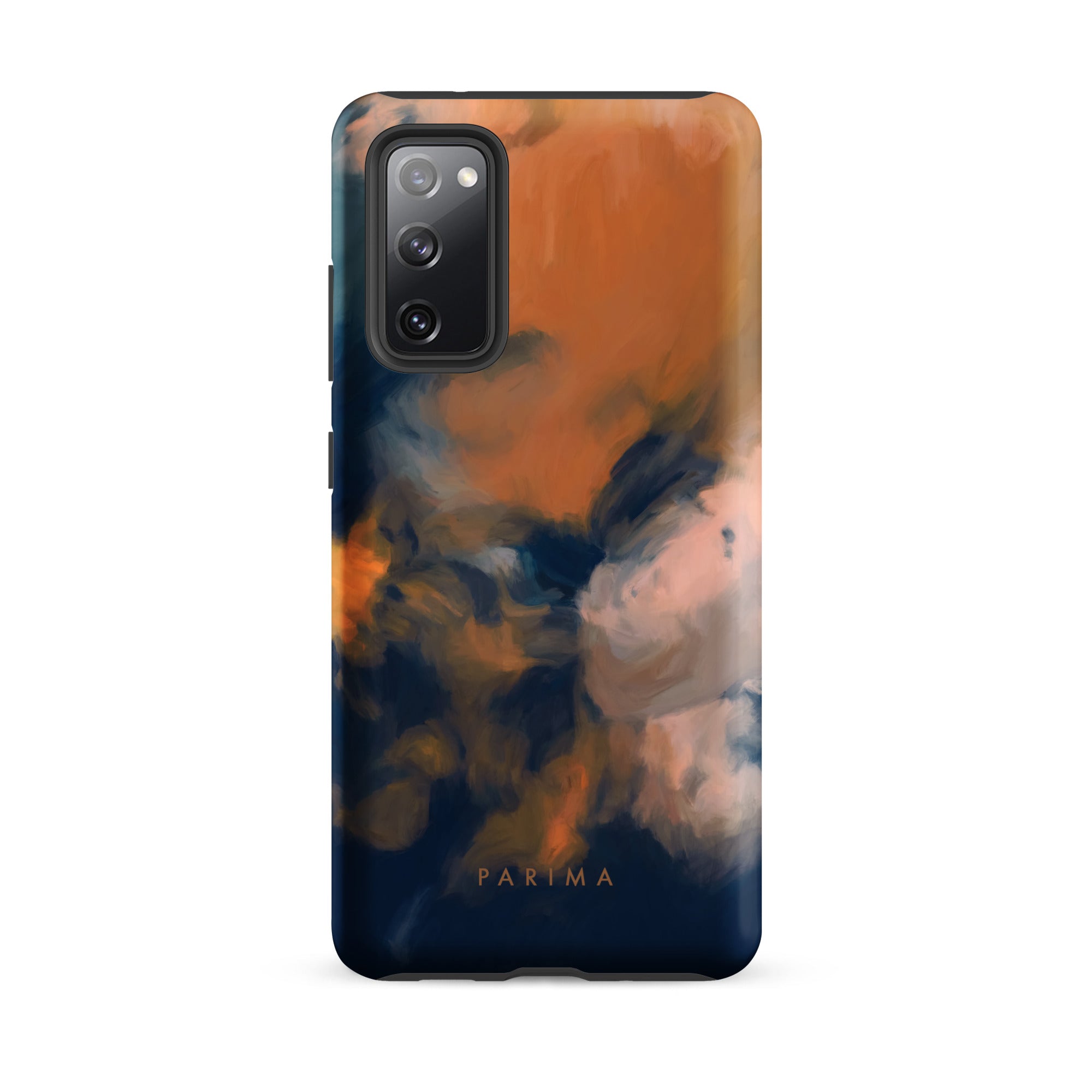 Mia Luna, blue and orange abstract art on Samsung Galaxy S20 fe tough case by Parima Studio