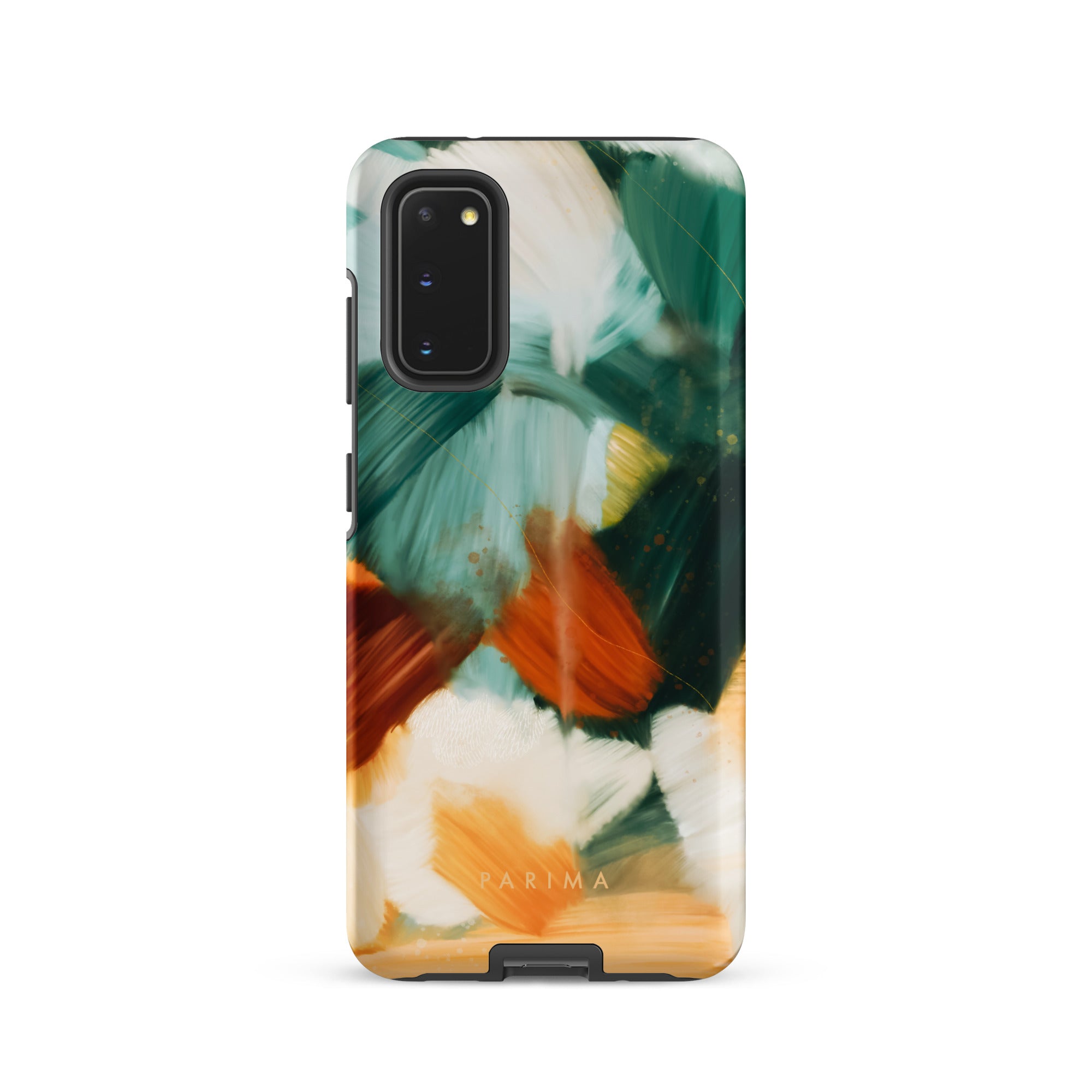 Meridian, green and orange abstract art on Samsung Galaxy S20 tough case by Parima Studio