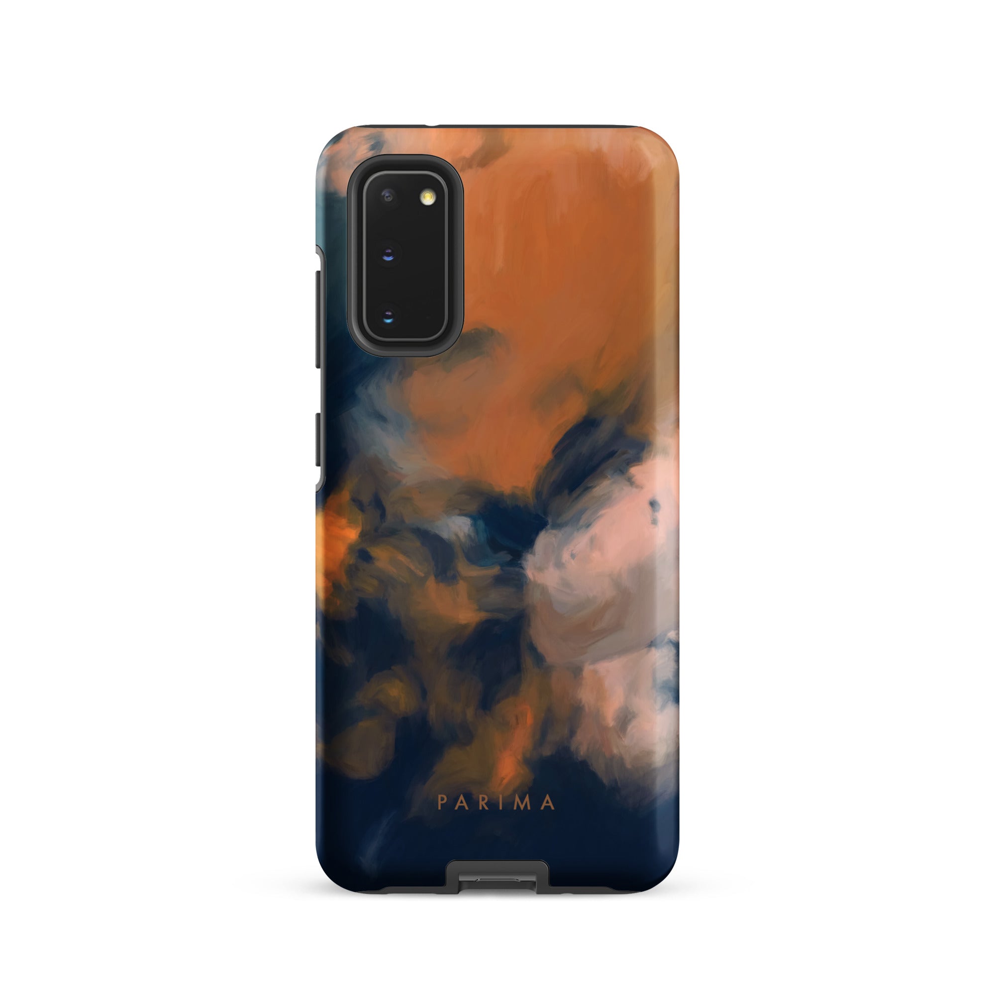 Mia Luna, blue and orange abstract art on Samsung Galaxy S20 tough case by Parima Studio