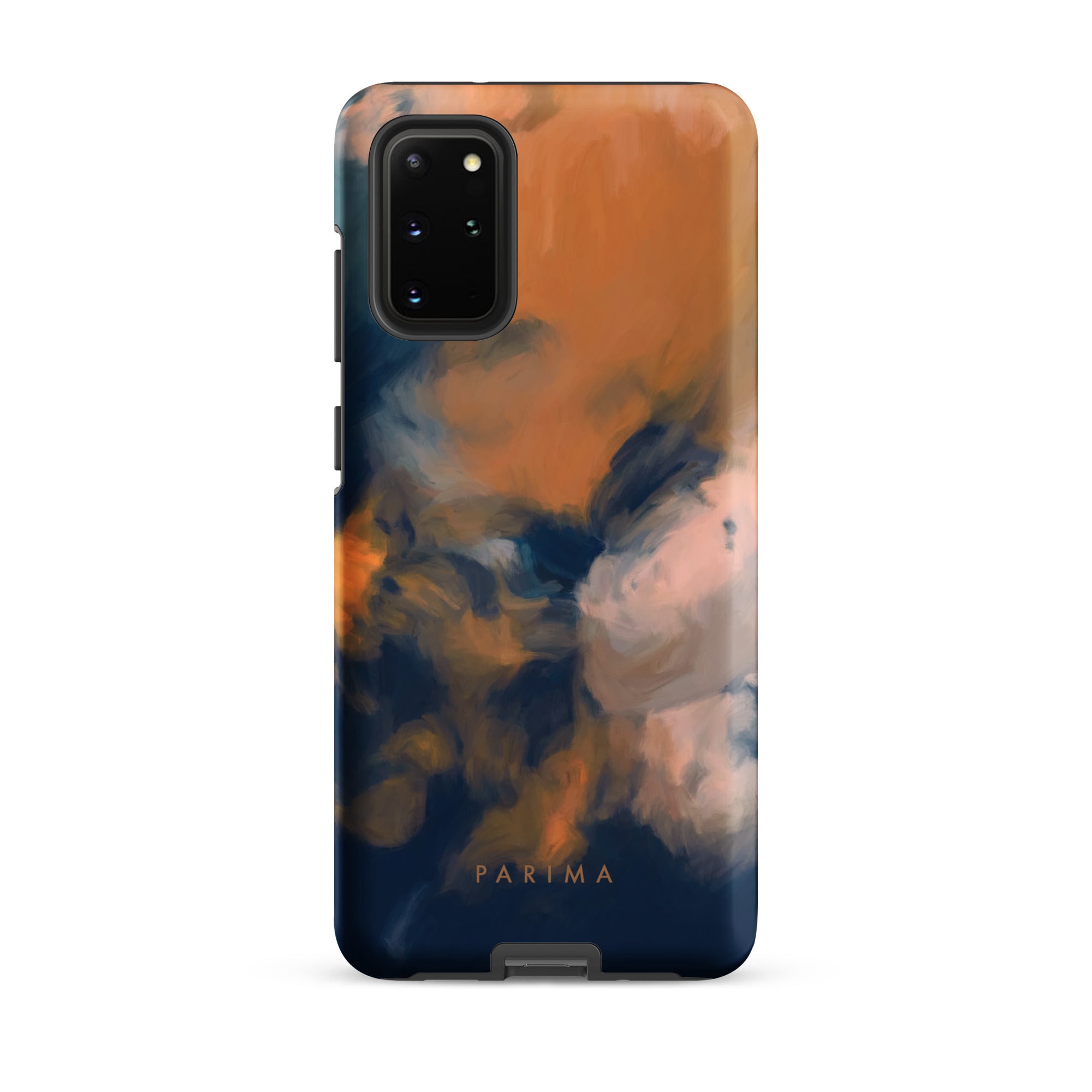 Mia Luna, blue and orange abstract art on Samsung Galaxy S20 plus tough case by Parima Studio