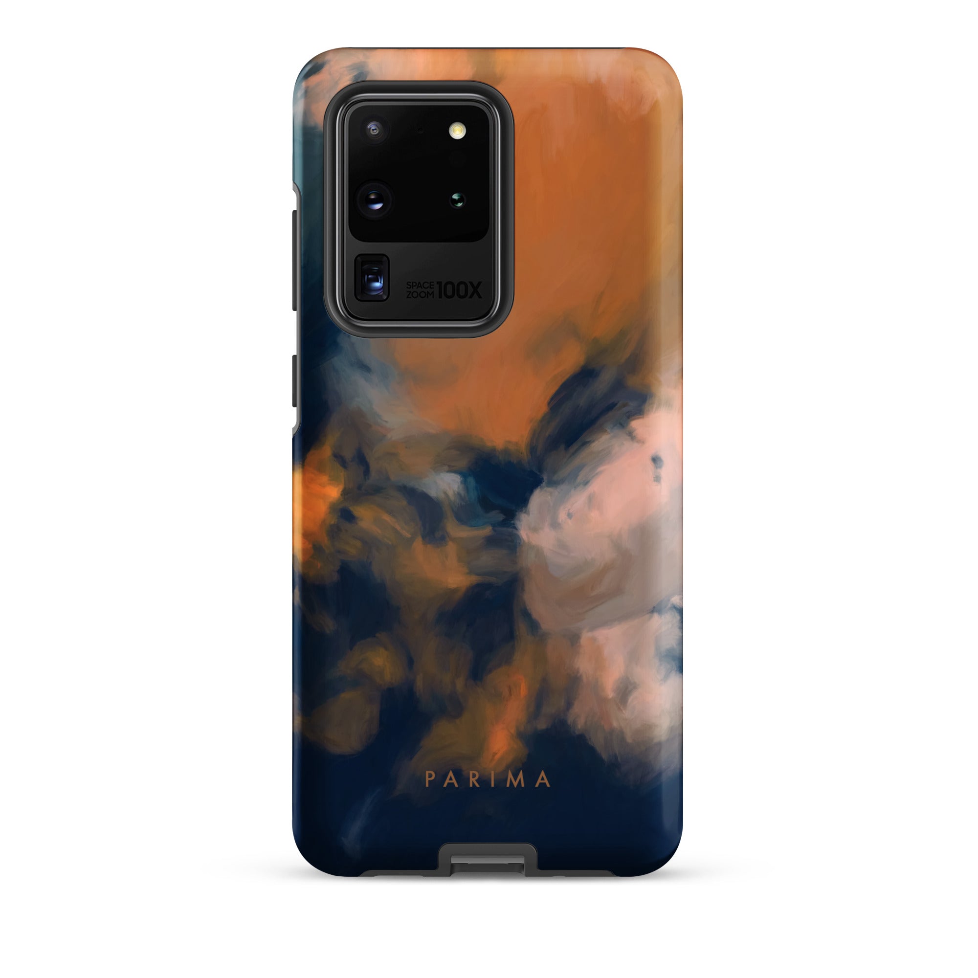 Mia Luna, blue and orange abstract art on Samsung Galaxy S20 Ultra tough case by Parima Studio
